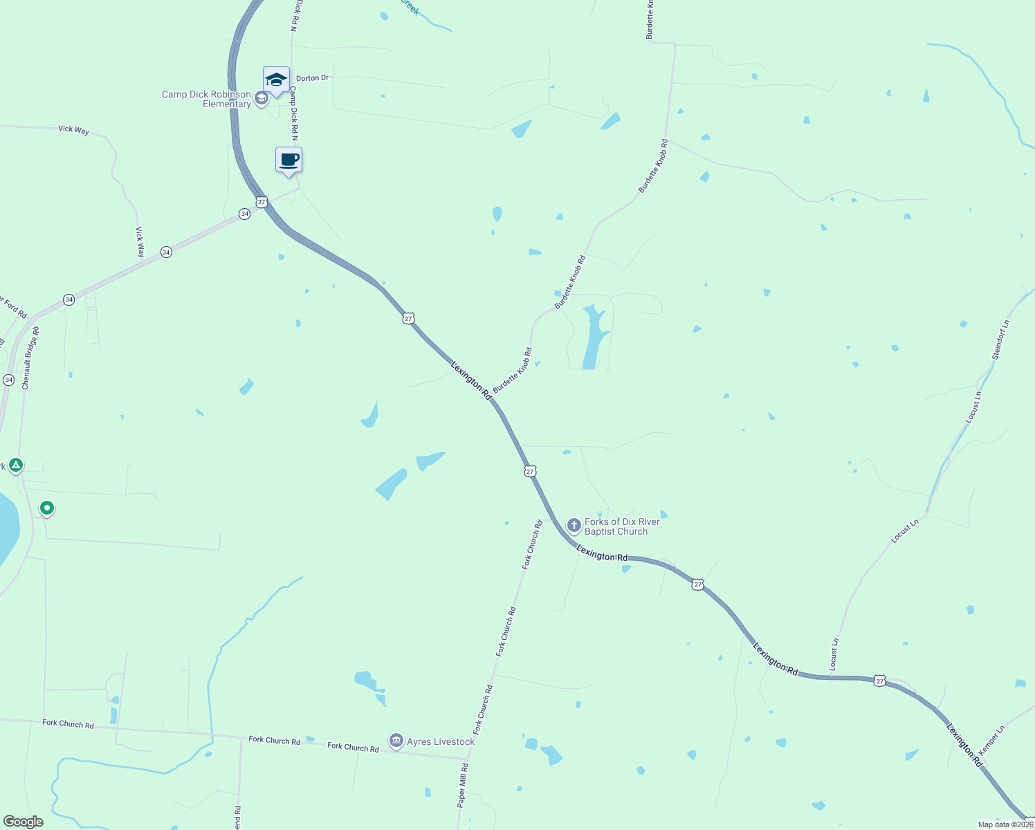 map of restaurants, bars, coffee shops, grocery stores, and more near 6198 Lexington Road in Lancaster