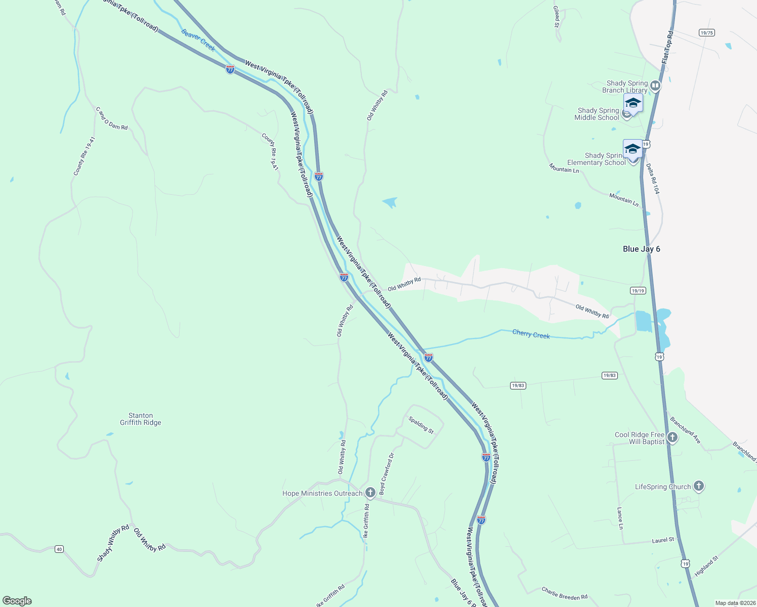 map of restaurants, bars, coffee shops, grocery stores, and more near 704 Interstate 77 in Cool Ridge