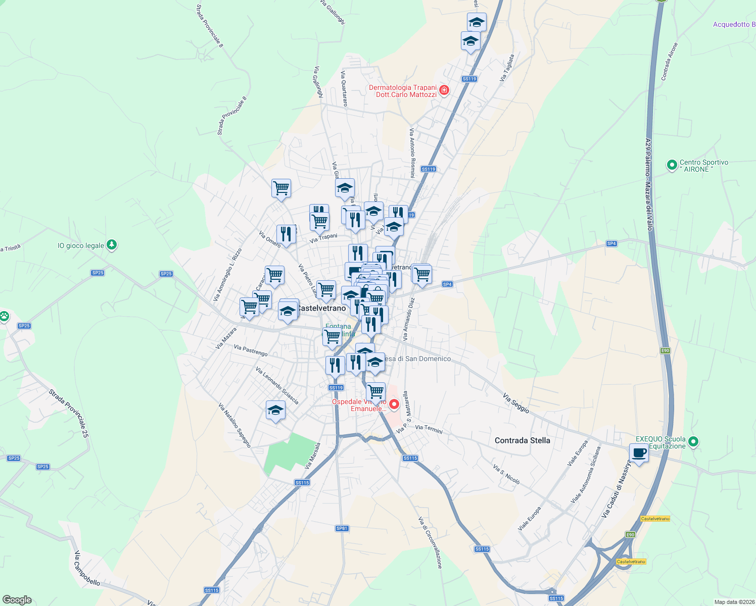 map of restaurants, bars, coffee shops, grocery stores, and more near 1 Via B. Ricasoli in Castelvetrano