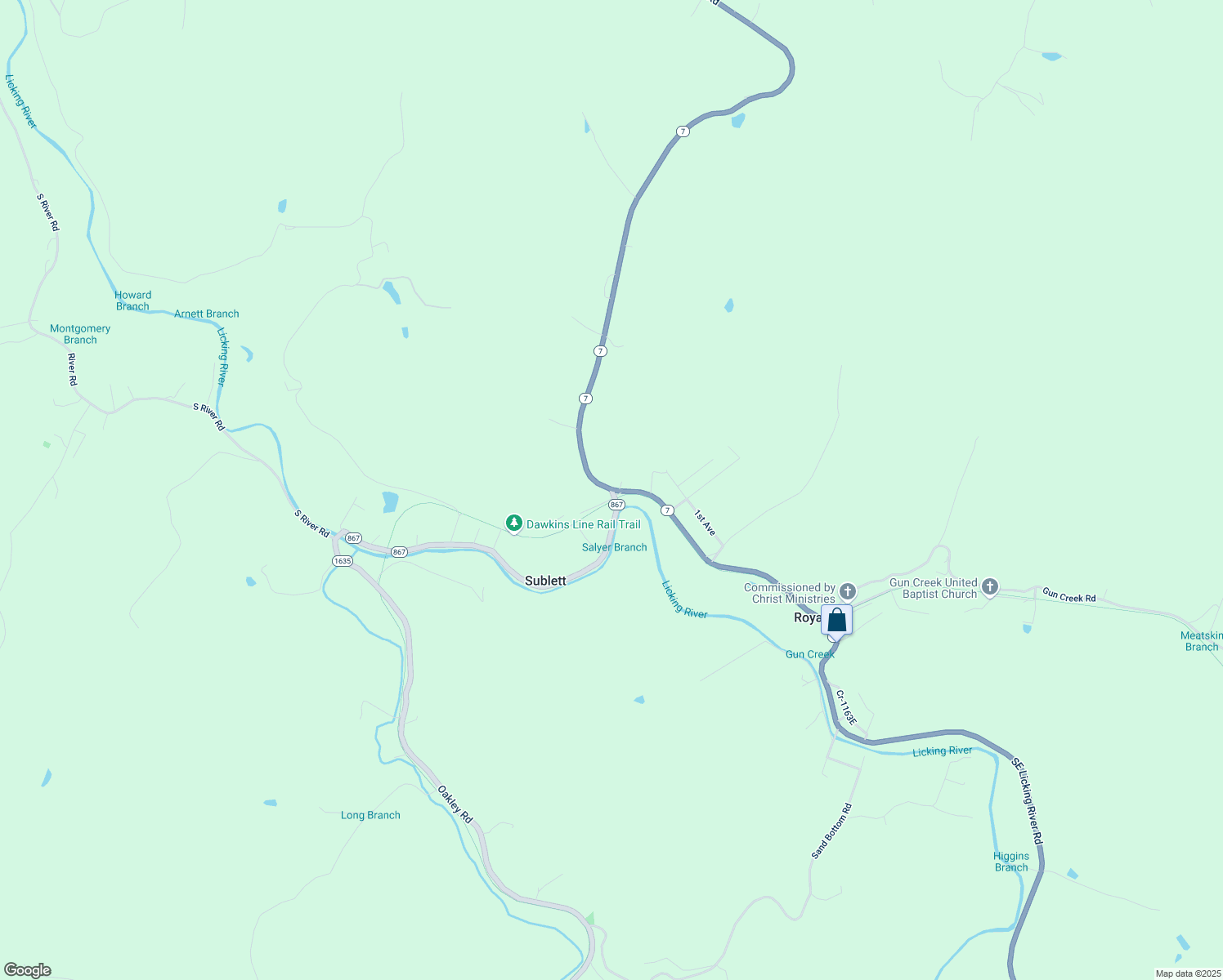 map of restaurants, bars, coffee shops, grocery stores, and more near State Highway 867 in Salyersville