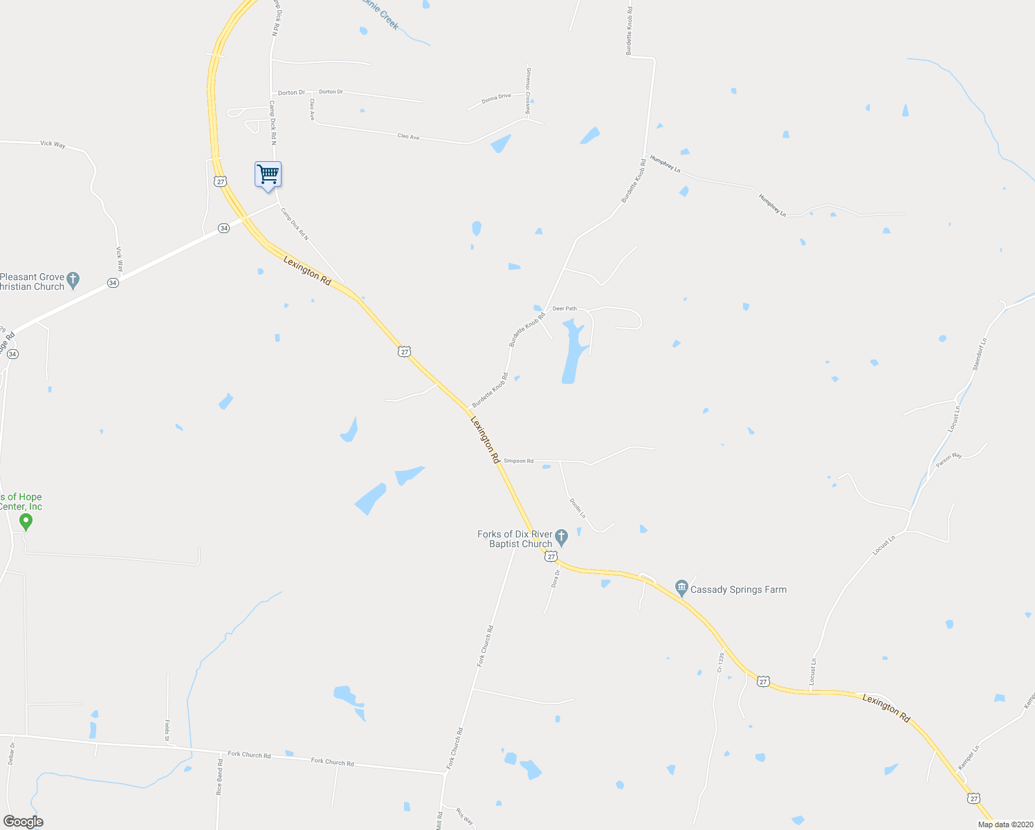 map of restaurants, bars, coffee shops, grocery stores, and more near 6198 Lexington Road in Lancaster