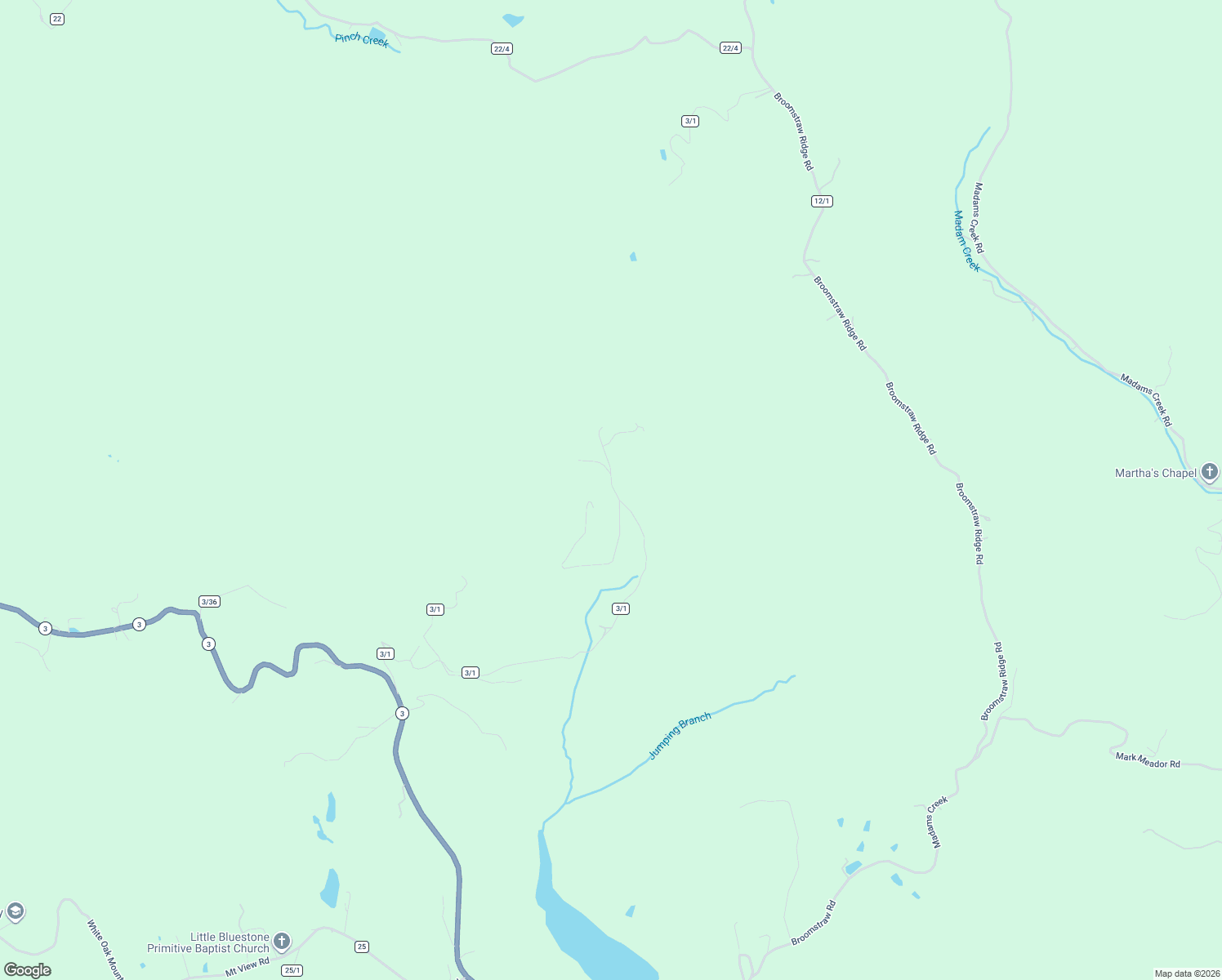 map of restaurants, bars, coffee shops, grocery stores, and more near Will Dodd Road in Jumping Branch