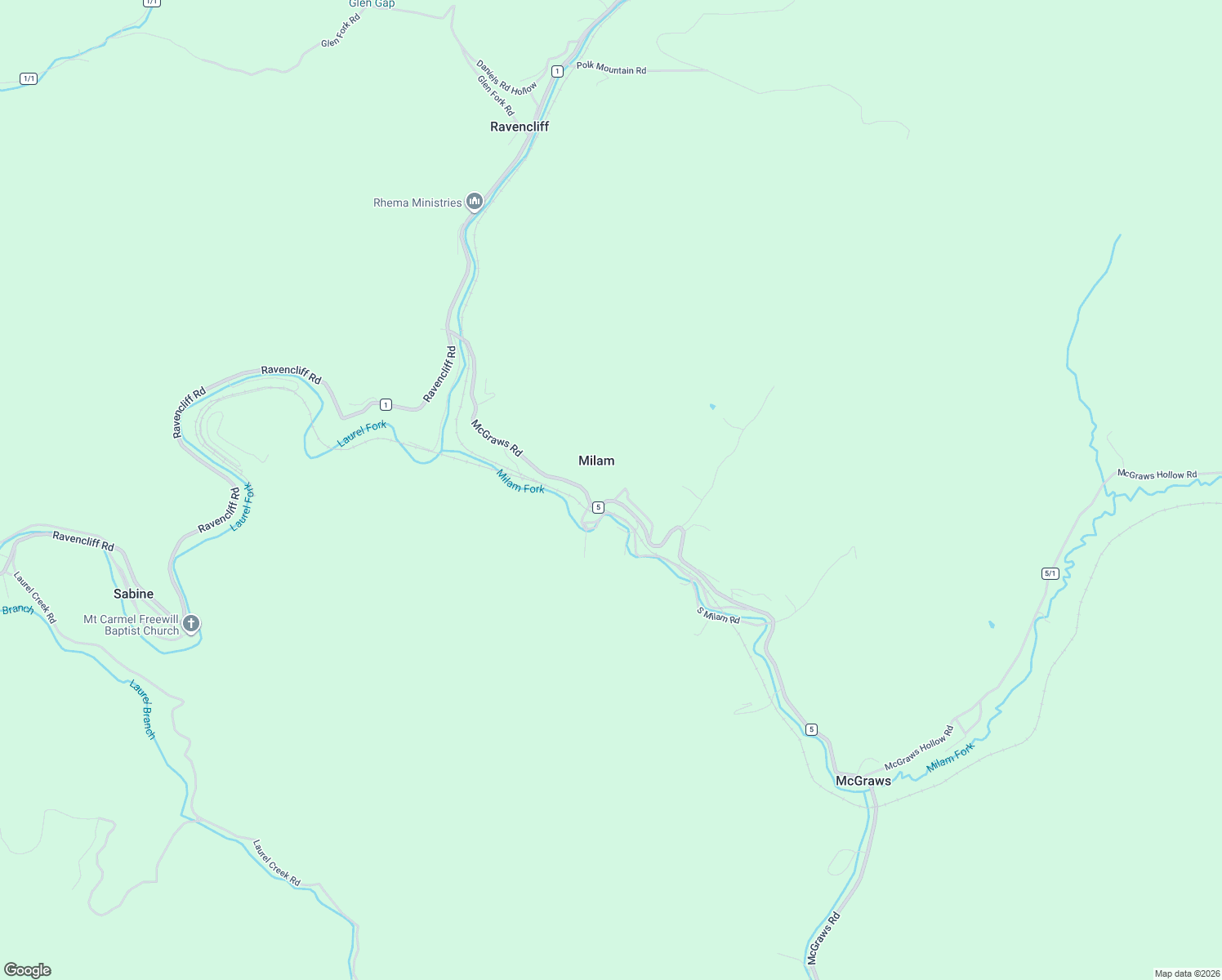 map of restaurants, bars, coffee shops, grocery stores, and more near 20 Big Valley in Ravencliff