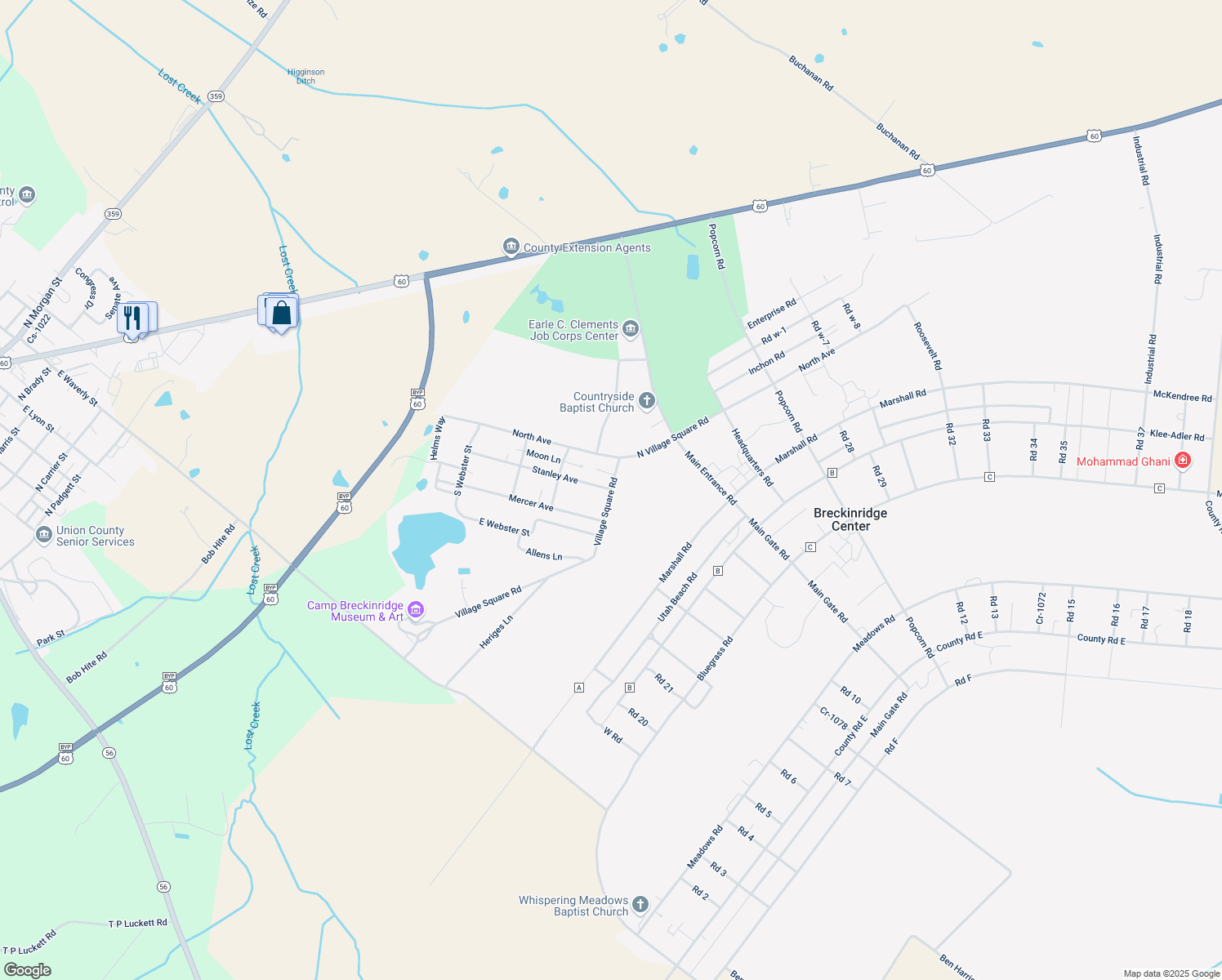 map of restaurants, bars, coffee shops, grocery stores, and more near 1549 Stanley Avenue in Morganfield
