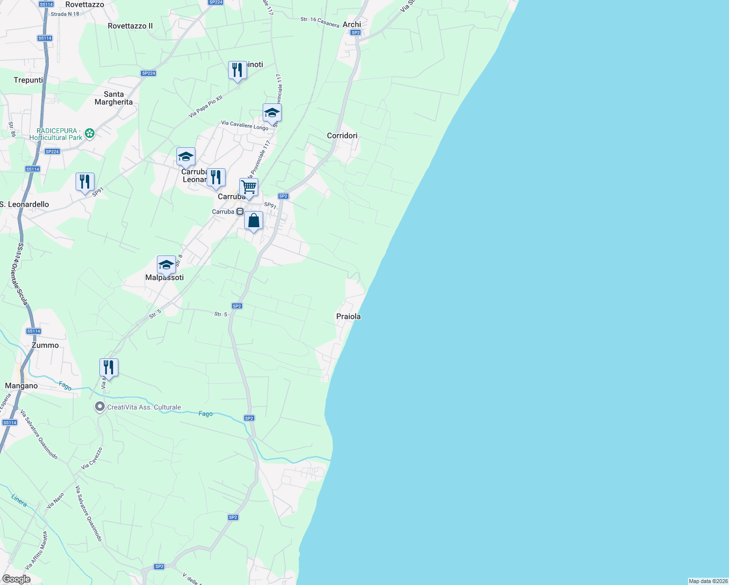 map of restaurants, bars, coffee shops, grocery stores, and more near 6 Strada 9 Praiola in Praiola