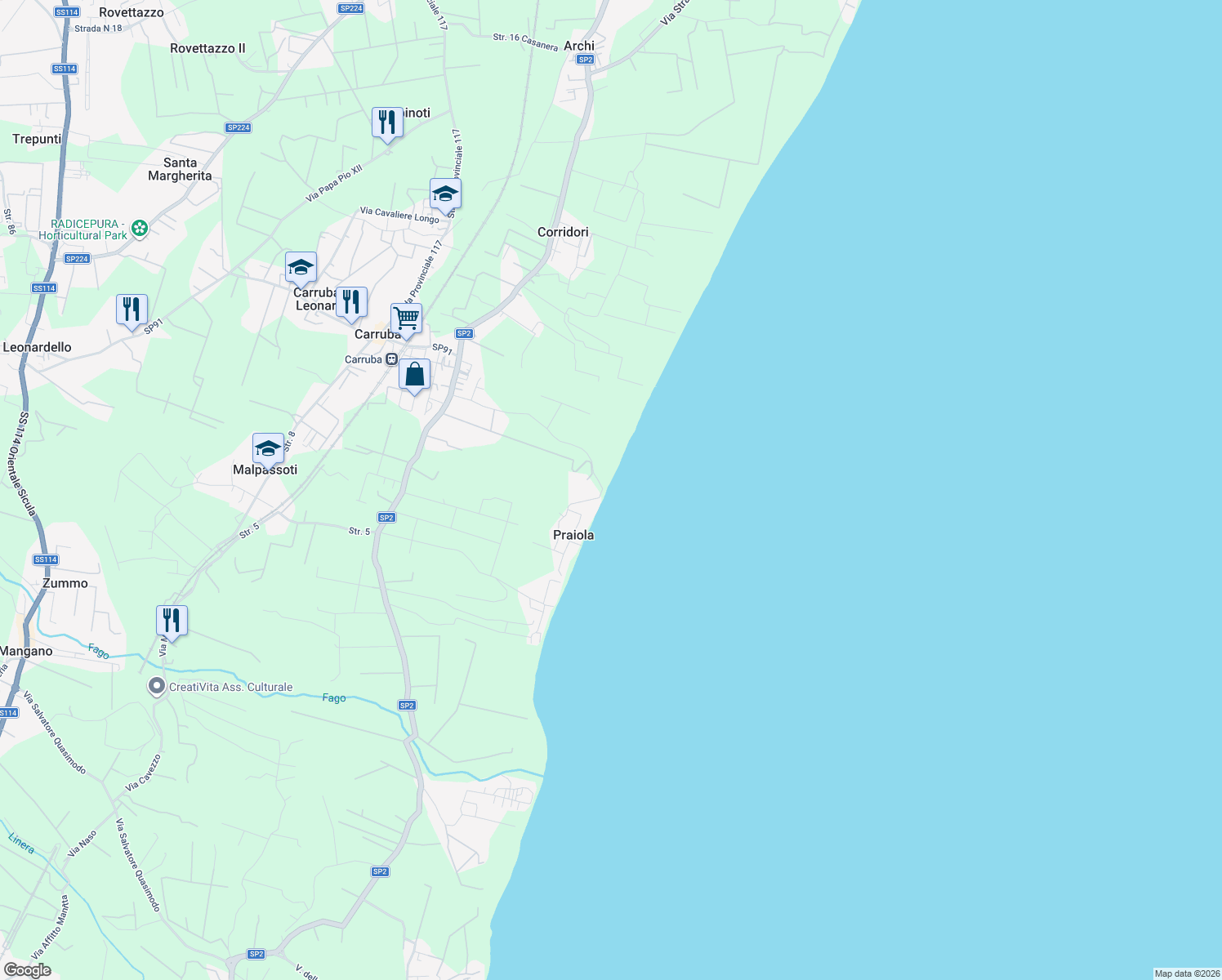 map of restaurants, bars, coffee shops, grocery stores, and more near 6 Strada 9 Praiola in Praiola
