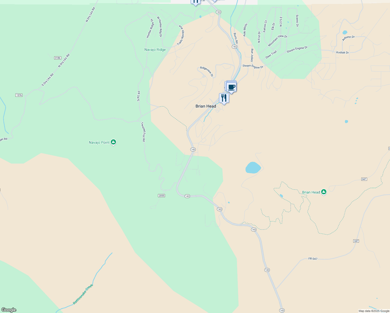 map of restaurants, bars, coffee shops, grocery stores, and more near 681 Utah 143 in Brian Head