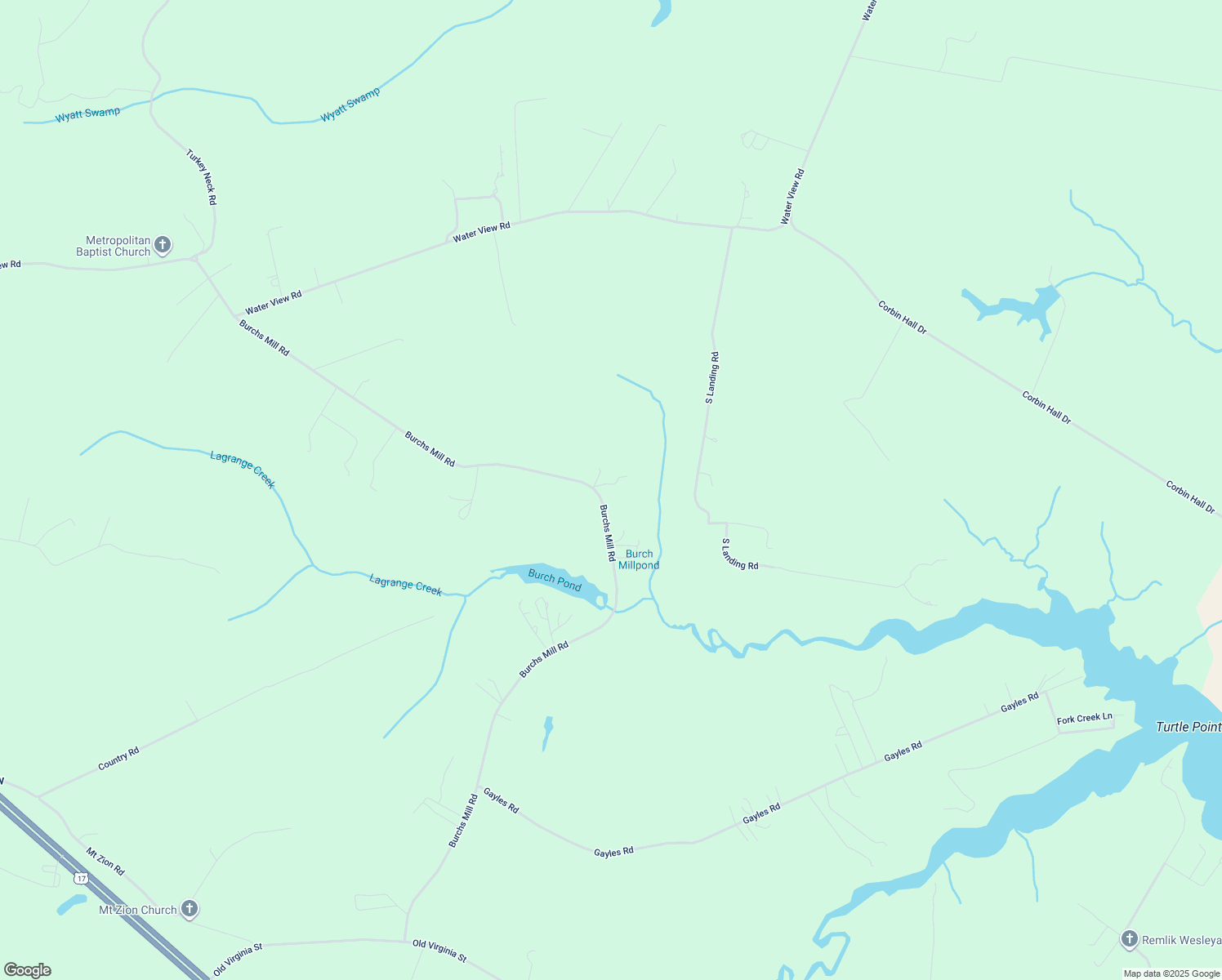 map of restaurants, bars, coffee shops, grocery stores, and more near 1504 Burchs Mill Road in Urbanna
