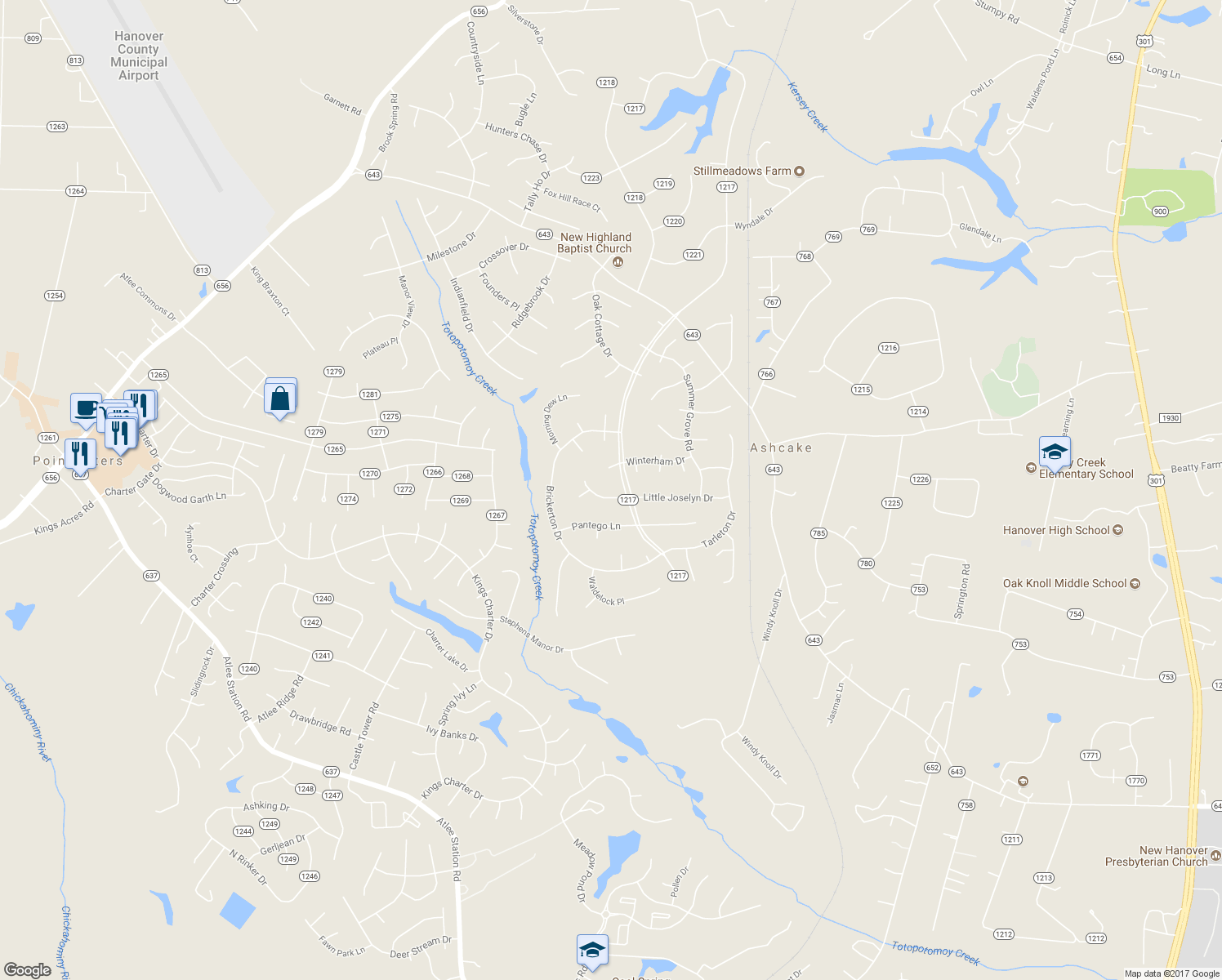 map of restaurants, bars, coffee shops, grocery stores, and more near 9104 Minglewood Lane in Mechanicsville