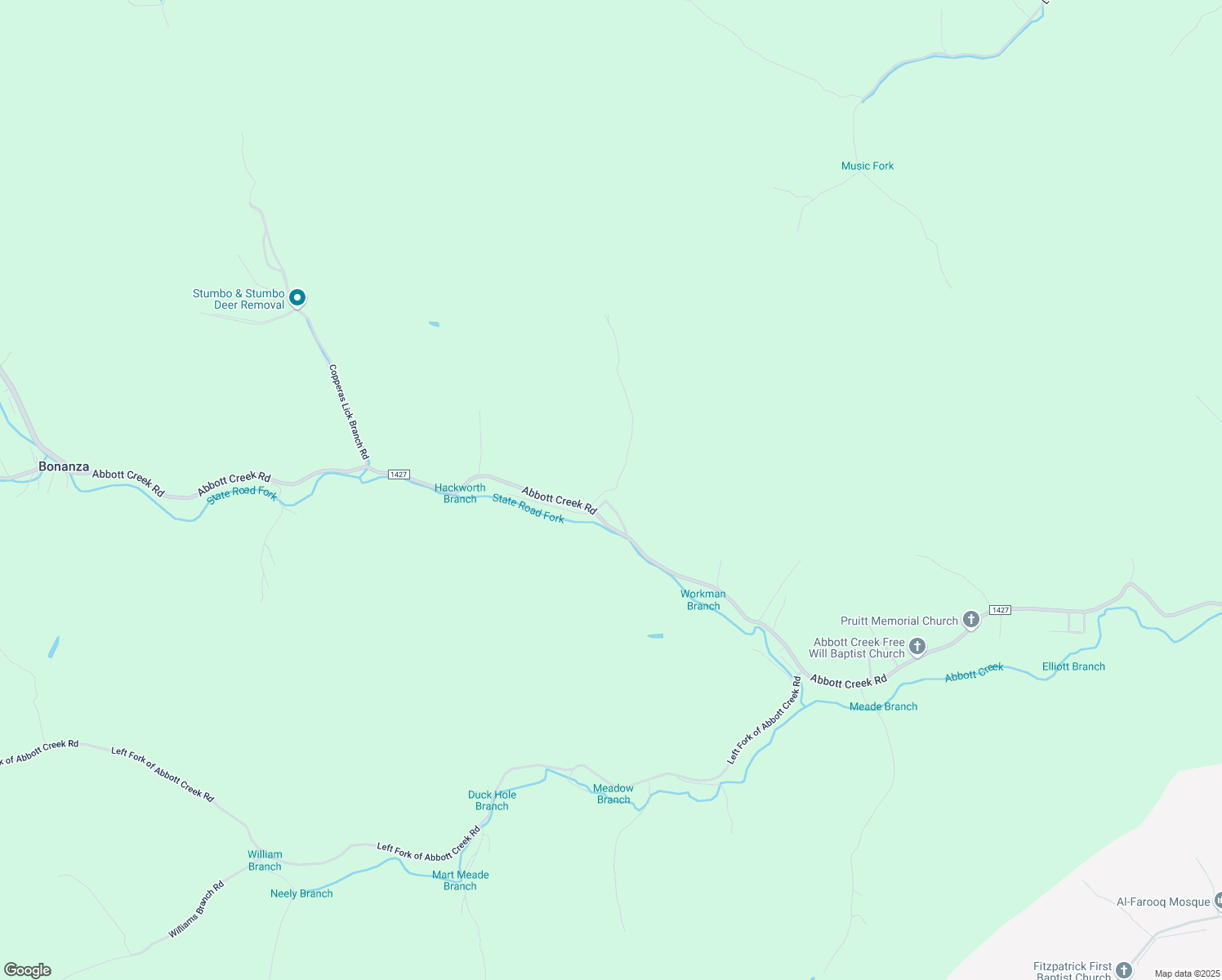 map of restaurants, bars, coffee shops, grocery stores, and more near Workman Bridge in Prestonsburg
