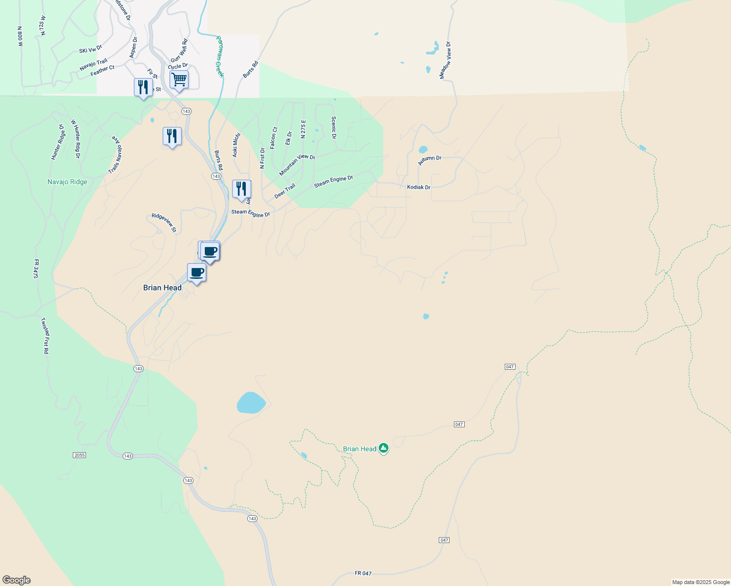 map of restaurants, bars, coffee shops, grocery stores, and more near 374 Spring Canyon Road in Cedar City