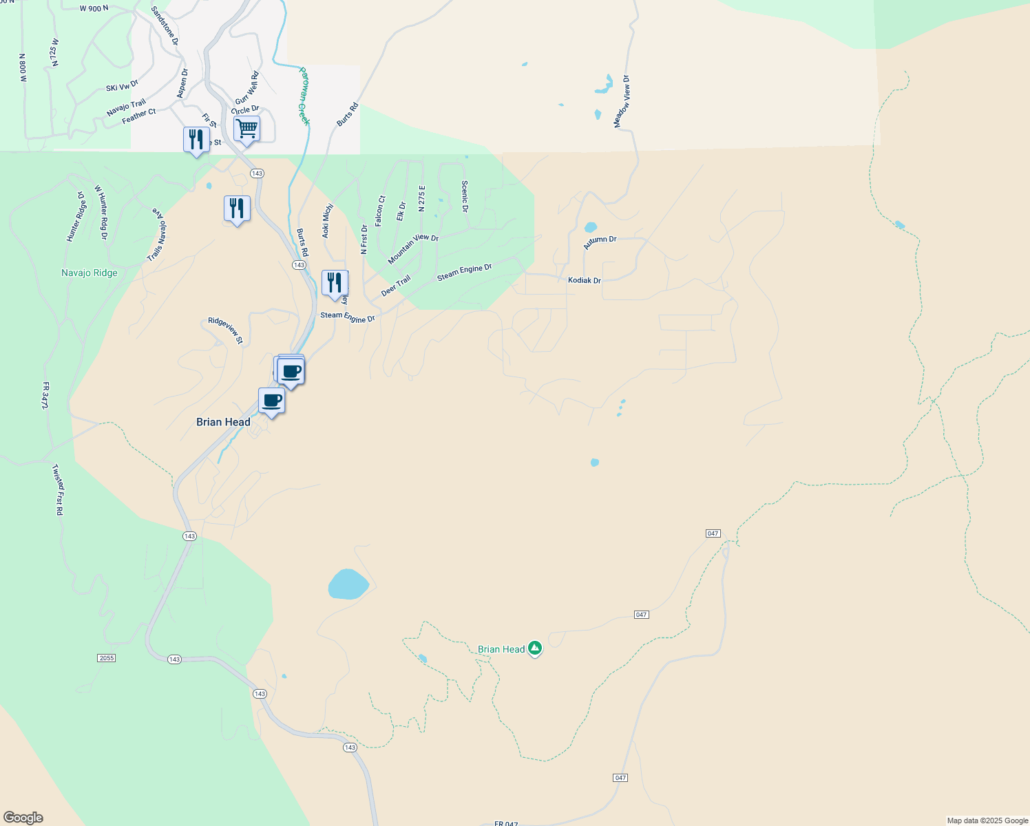 map of restaurants, bars, coffee shops, grocery stores, and more near 259 Spring Circle in Brian Head
