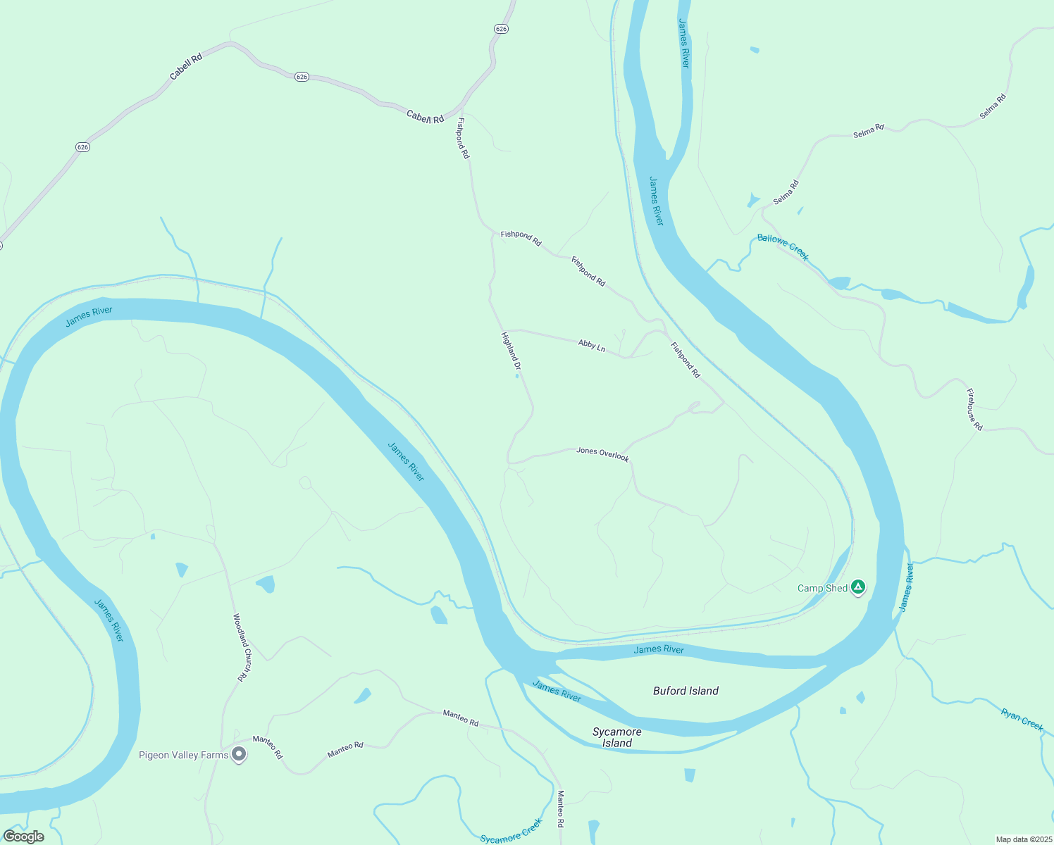 map of restaurants, bars, coffee shops, grocery stores, and more near Highland Drive in Buckingham
