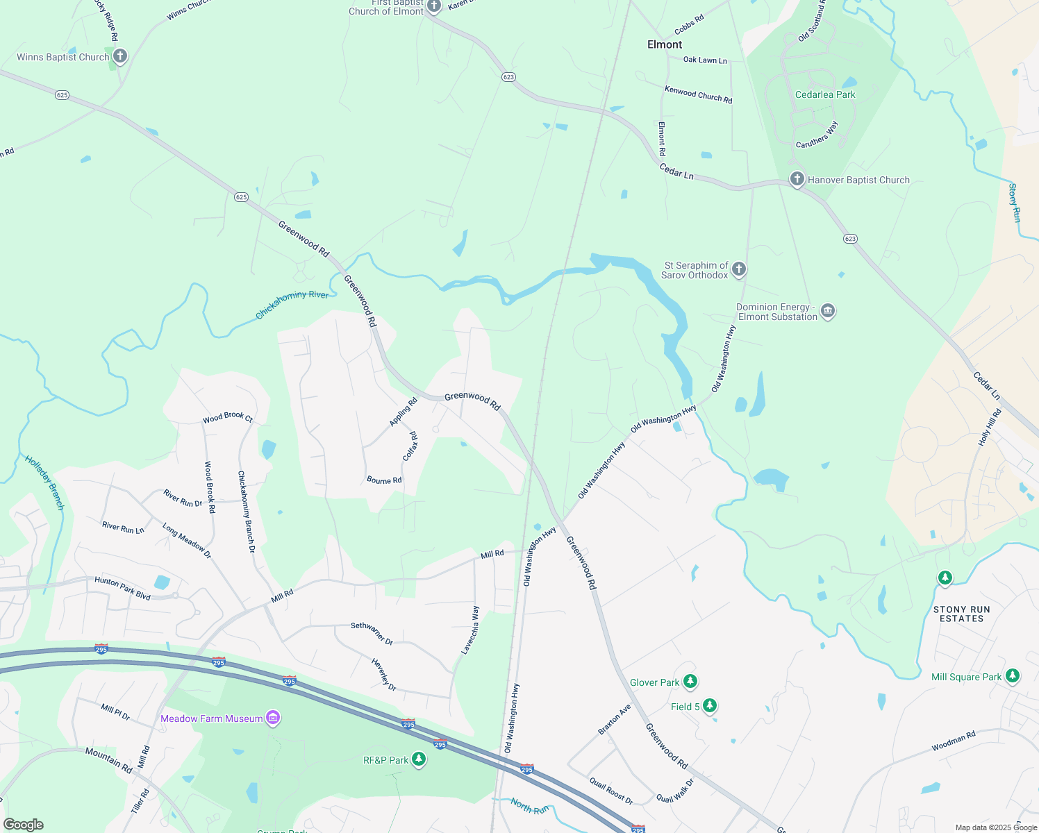 map of restaurants, bars, coffee shops, grocery stores, and more near 11869 Greenwood Road in Glen Allen