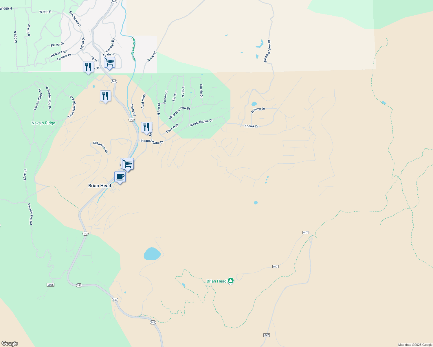 map of restaurants, bars, coffee shops, grocery stores, and more near 259 Spring Circle in Brian Head