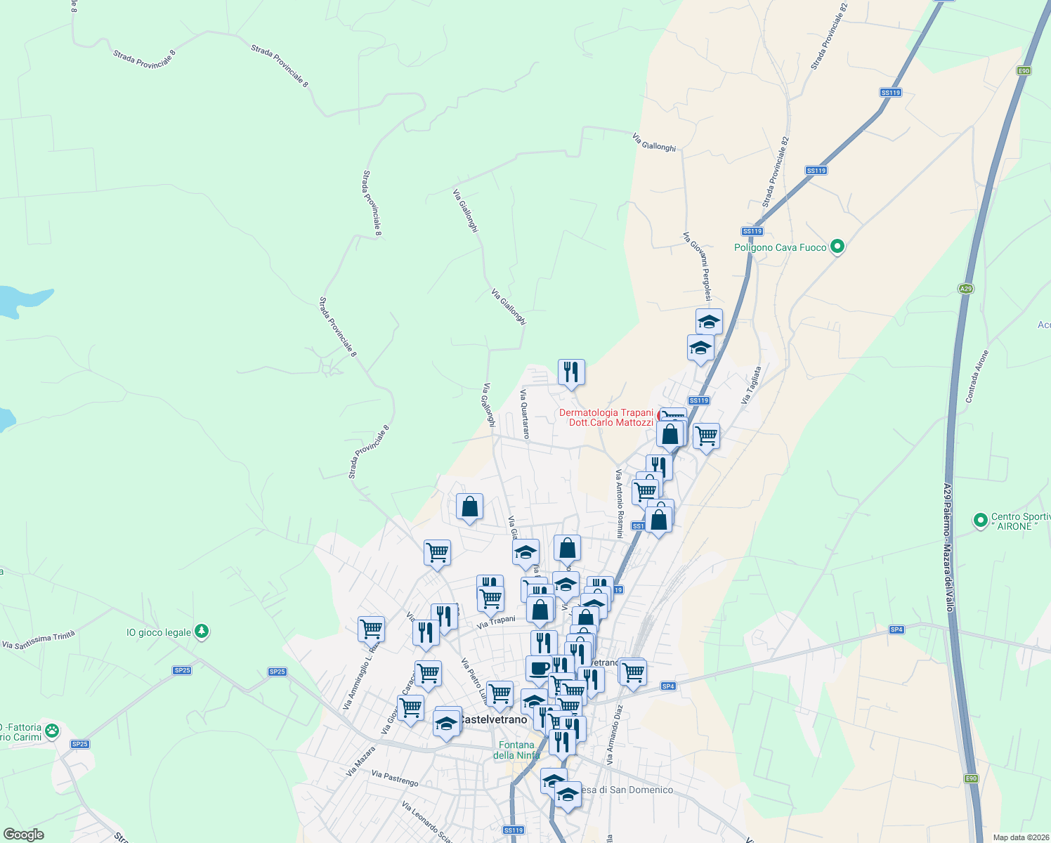 map of restaurants, bars, coffee shops, grocery stores, and more near 9 Via Lorenzo Infranca in Castelvetrano