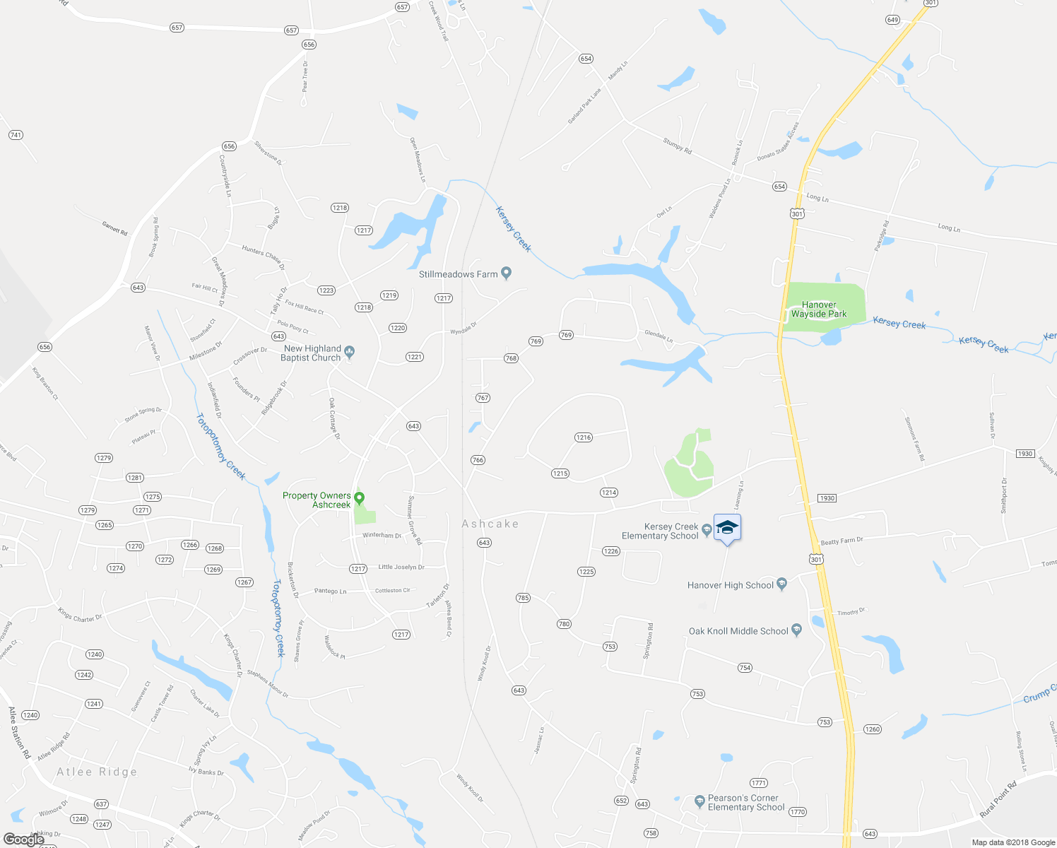 map of restaurants, bars, coffee shops, grocery stores, and more near 8538 Lincoln Road in Mechanicsville