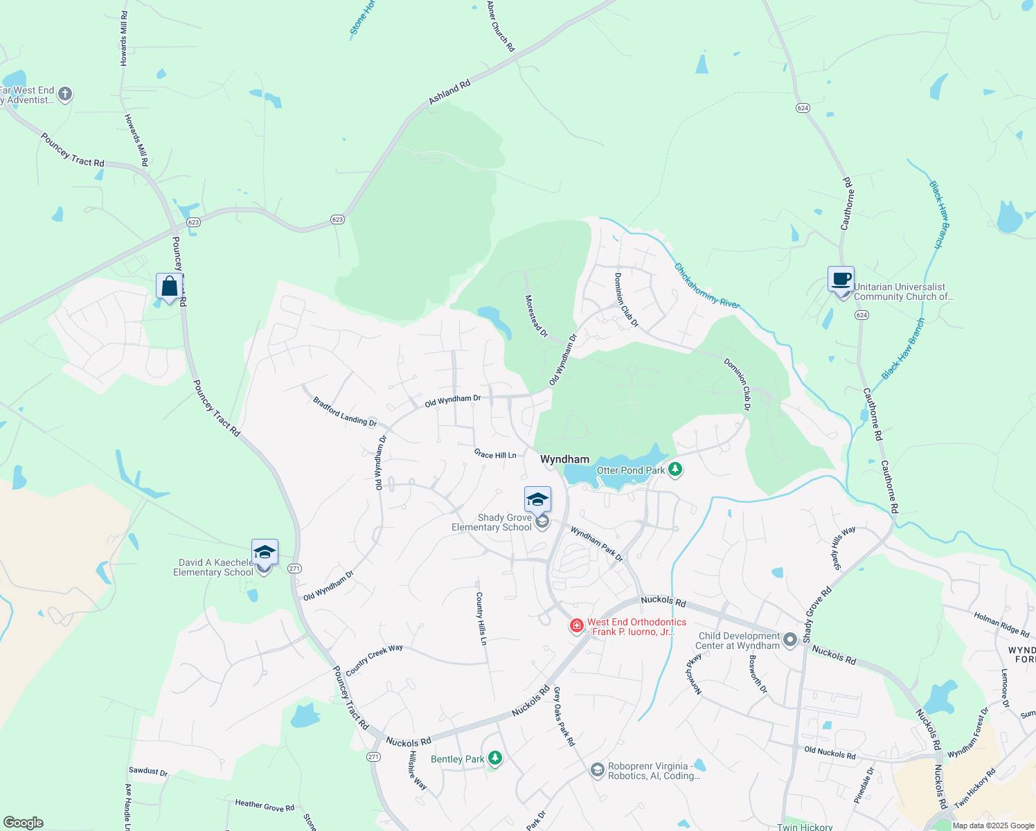 map of restaurants, bars, coffee shops, grocery stores, and more near 12418 Morgan's Glen Circle in Glen Allen