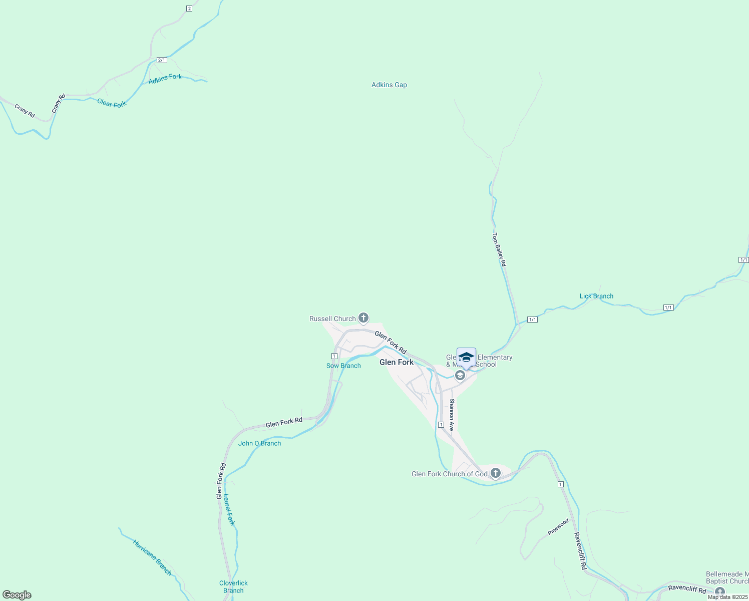 map of restaurants, bars, coffee shops, grocery stores, and more near in Glen Fork