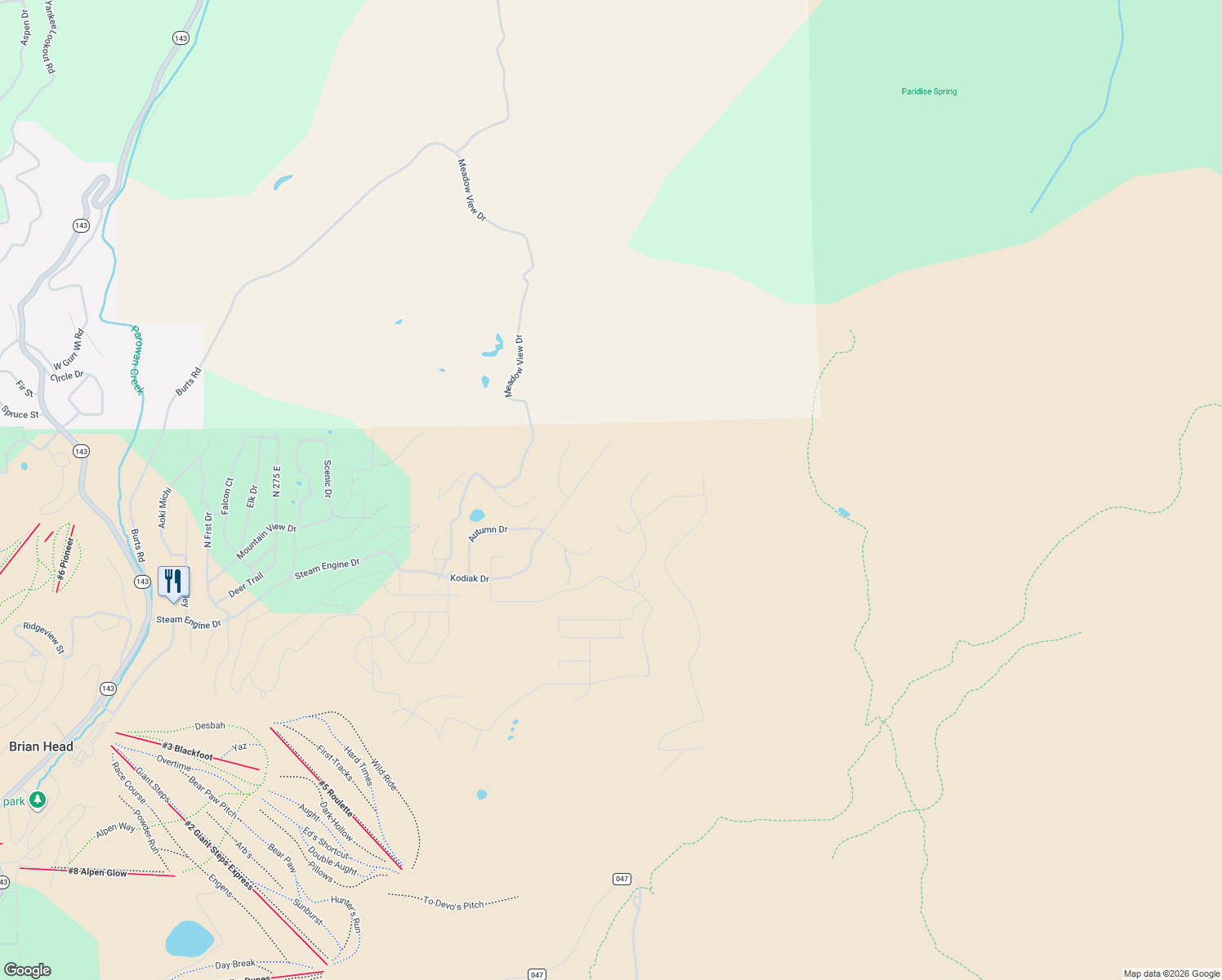 map of restaurants, bars, coffee shops, grocery stores, and more near 1063 East Paddington Circle in Brian Head