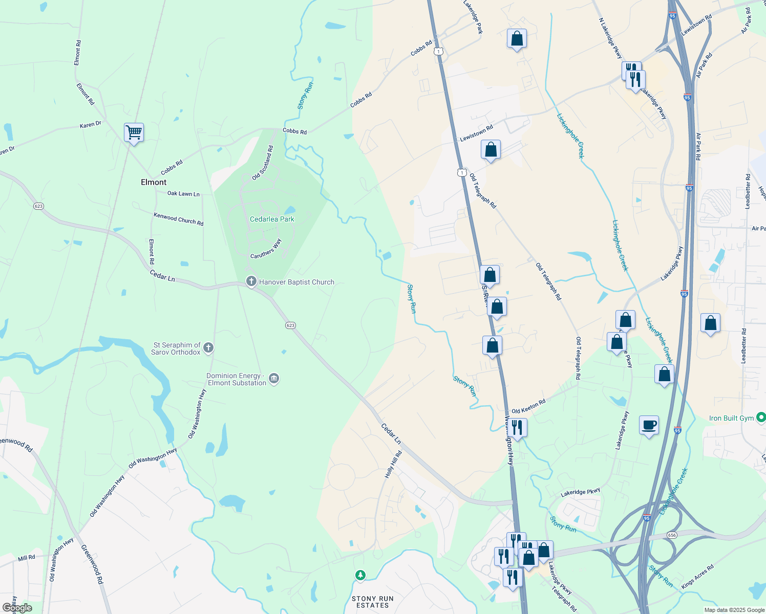 map of restaurants, bars, coffee shops, grocery stores, and more near 11013 Brookhollow Drive in Glen Allen