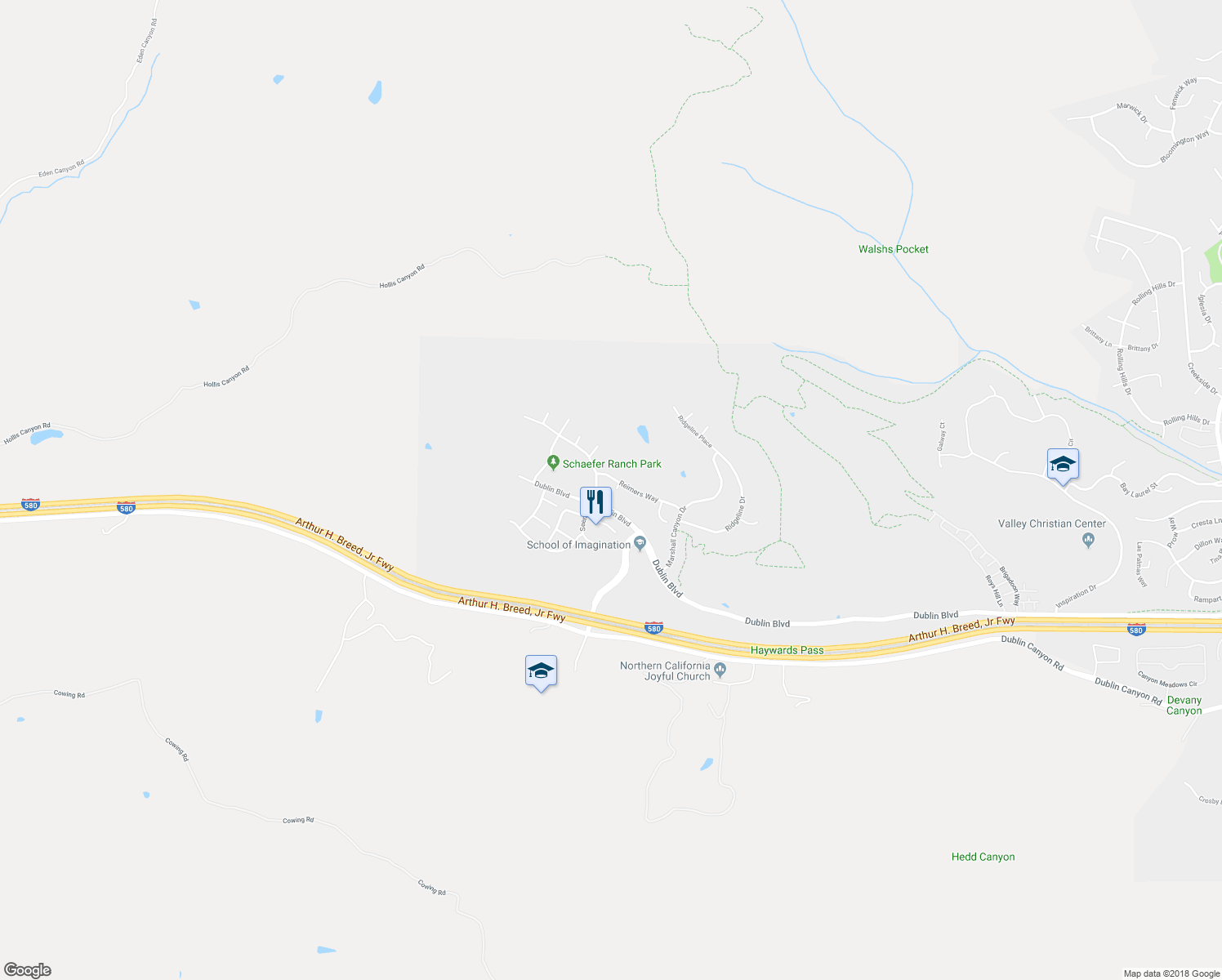 map of restaurants, bars, coffee shops, grocery stores, and more near 7635 Red Hills Court in Dublin