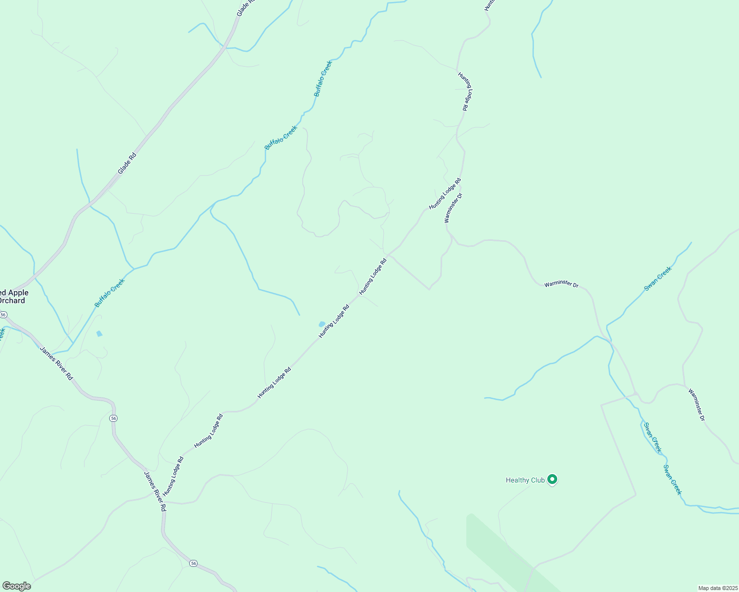 map of restaurants, bars, coffee shops, grocery stores, and more near 1424 Hunting Lodge Road in Wingina