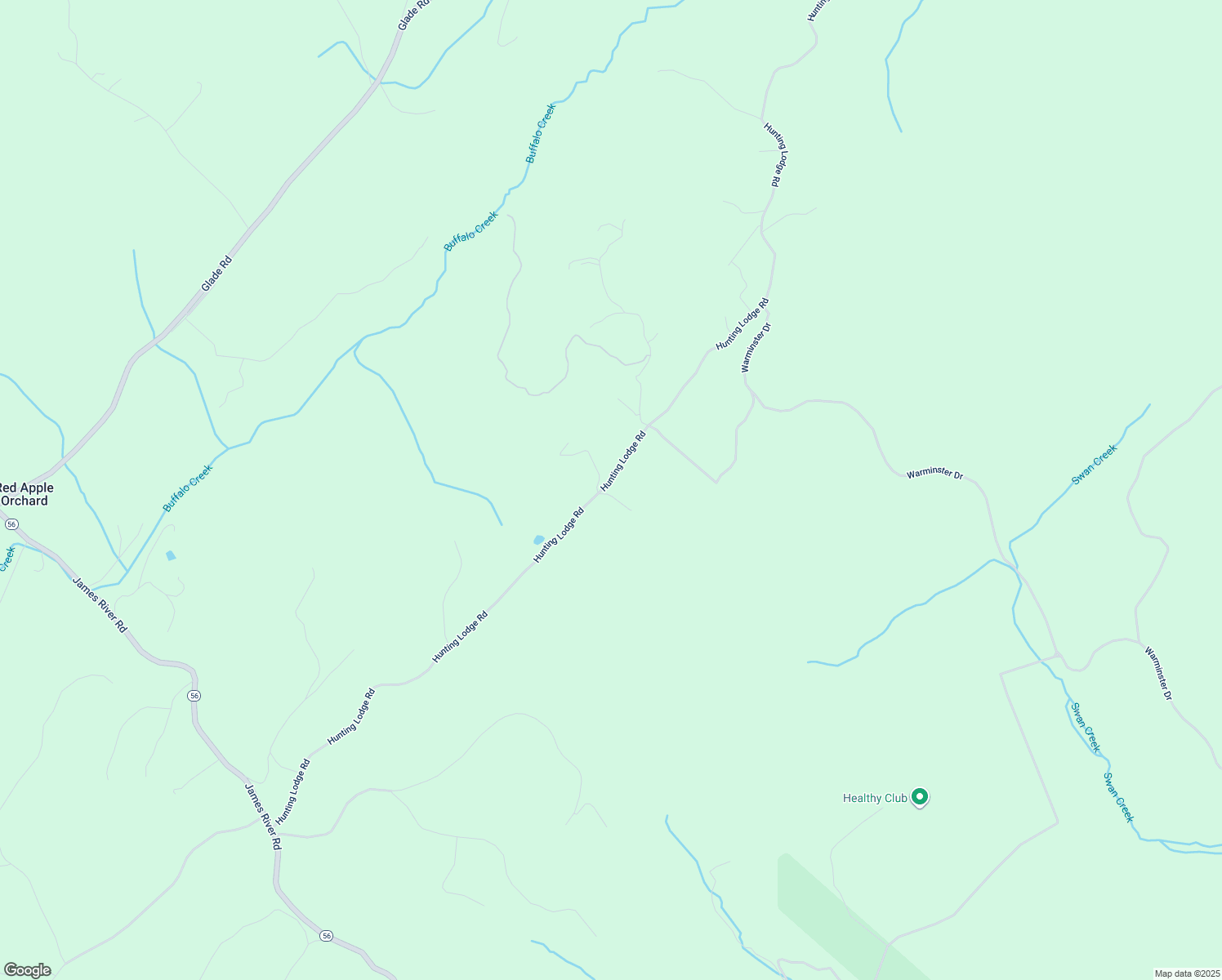 map of restaurants, bars, coffee shops, grocery stores, and more near 1424 Hunting Lodge Road in Wingina