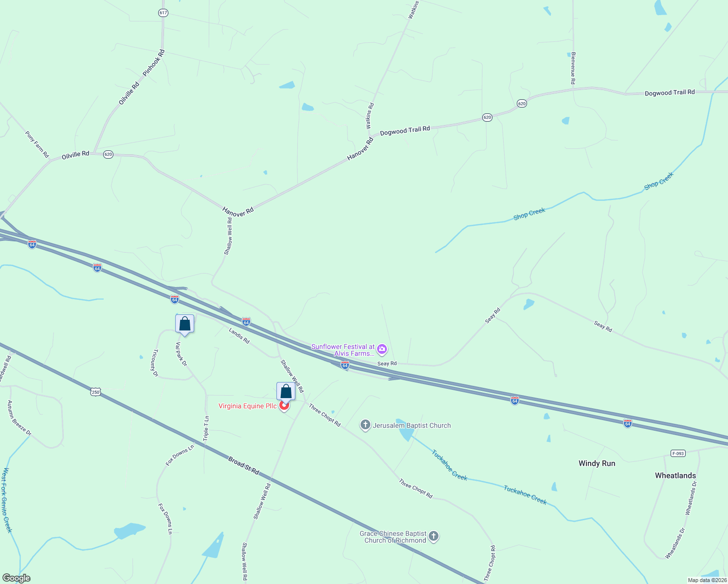 map of restaurants, bars, coffee shops, grocery stores, and more near 1002 Seay Road in Manakin-Sabot