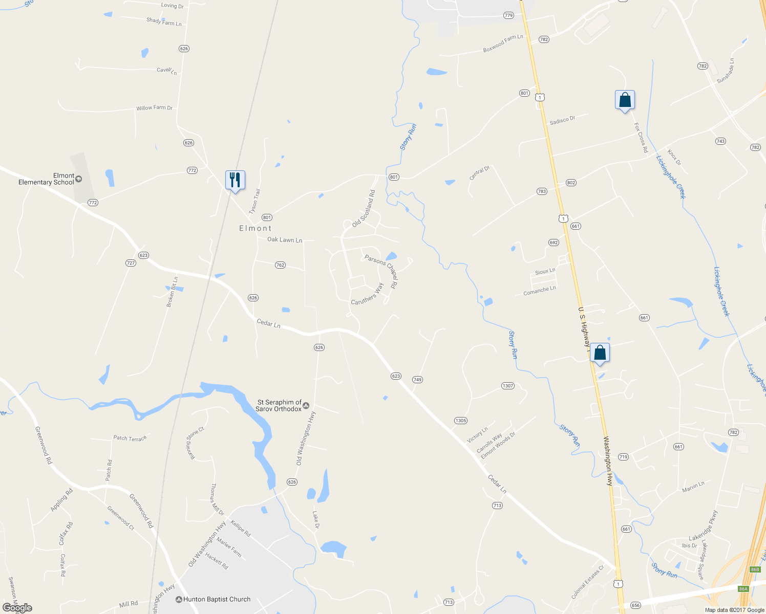 map of restaurants, bars, coffee shops, grocery stores, and more near 11431 Puttinham Court in Glen Allen