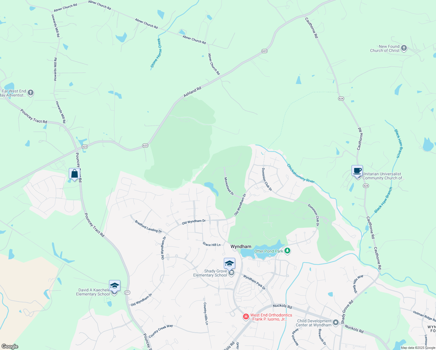 map of restaurants, bars, coffee shops, grocery stores, and more near 12208 Loxton Way in Glen Allen