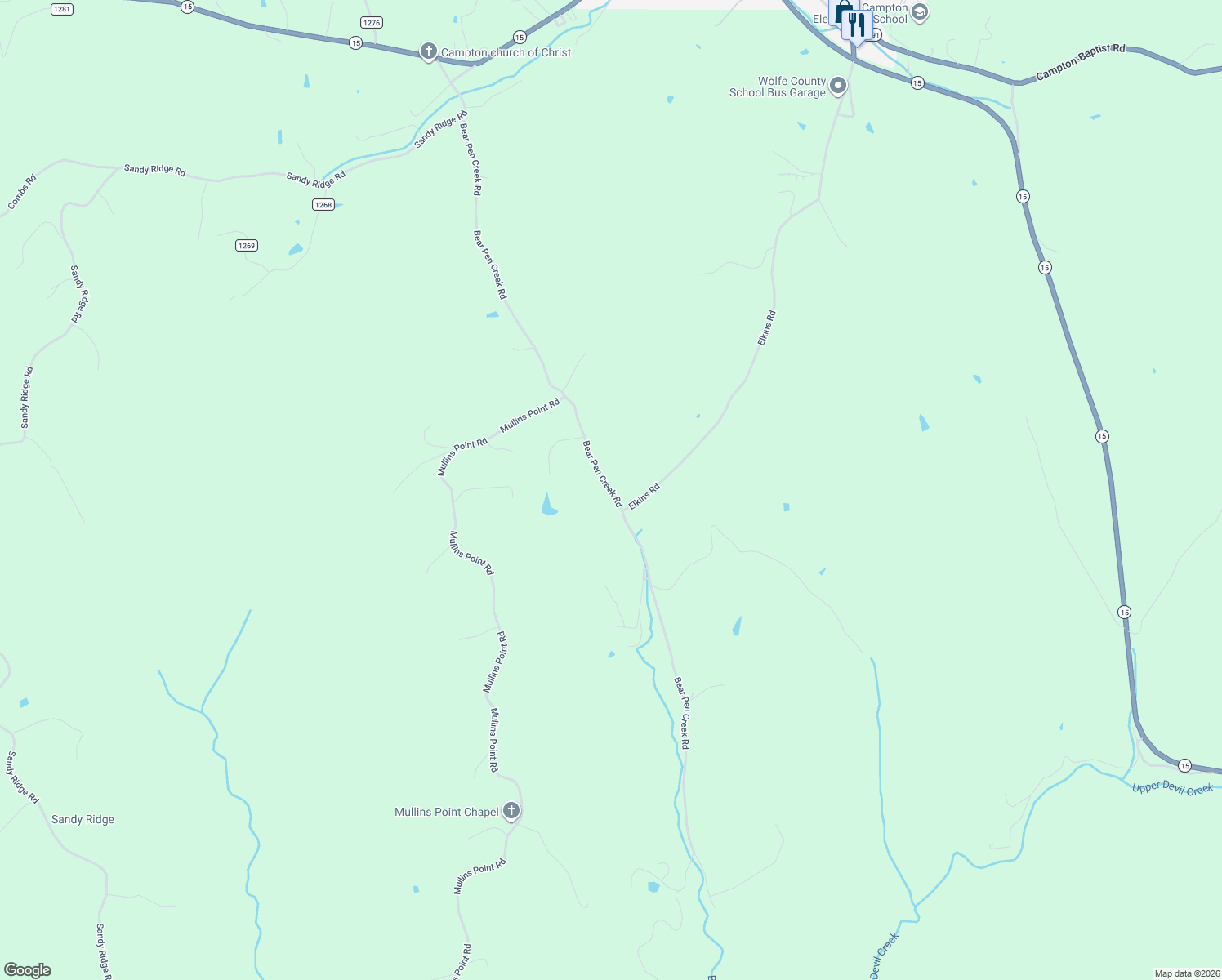 map of restaurants, bars, coffee shops, grocery stores, and more near Bear Pen Creek Rd in Campton