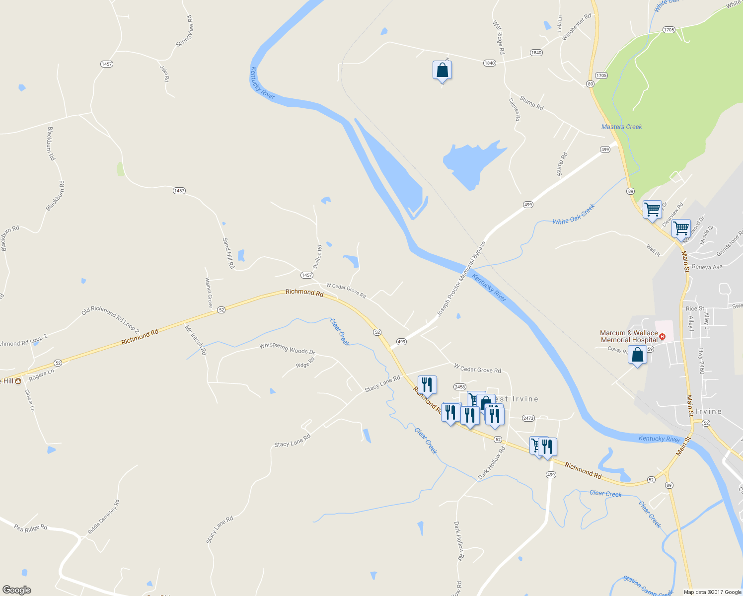 map of restaurants, bars, coffee shops, grocery stores, and more near 65 Overlook Road in Irvine