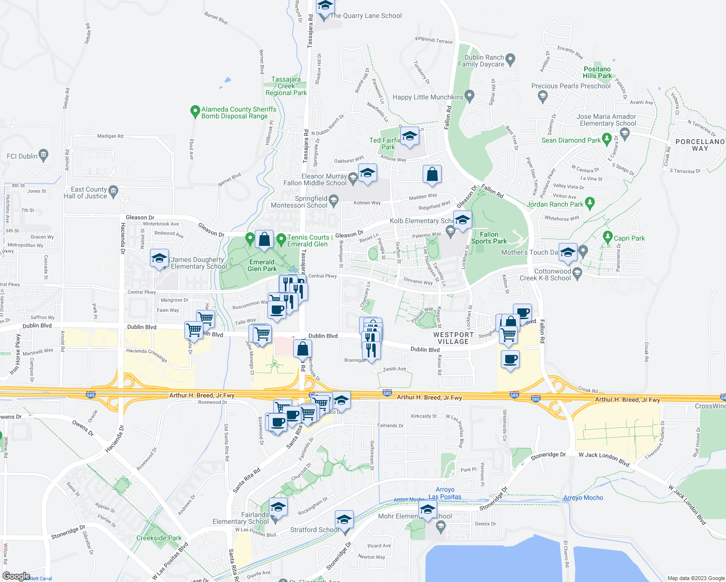 map of restaurants, bars, coffee shops, grocery stores, and more near 4490 Chancery Lane in Dublin