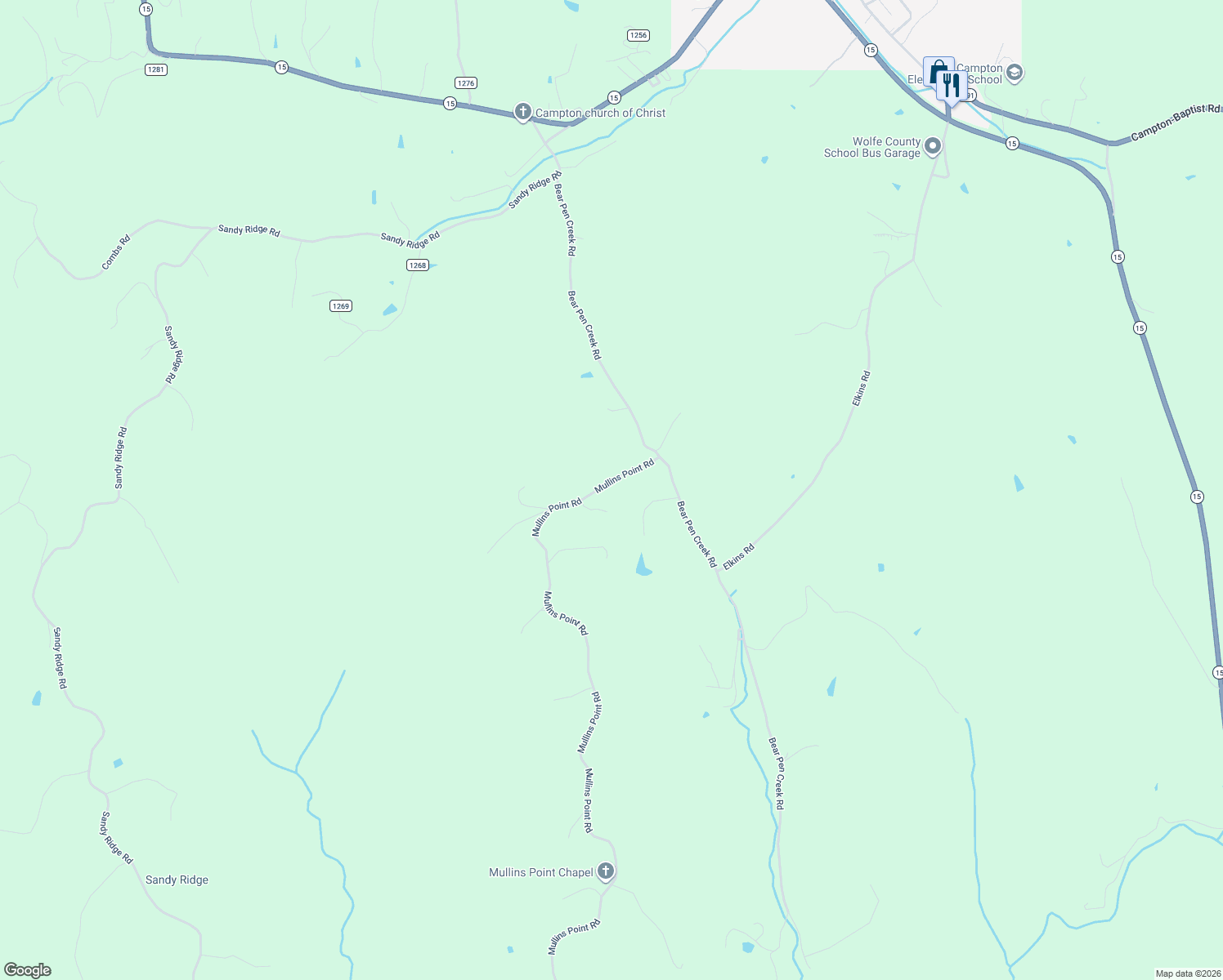 map of restaurants, bars, coffee shops, grocery stores, and more near 119 Ethan Lane in Campton