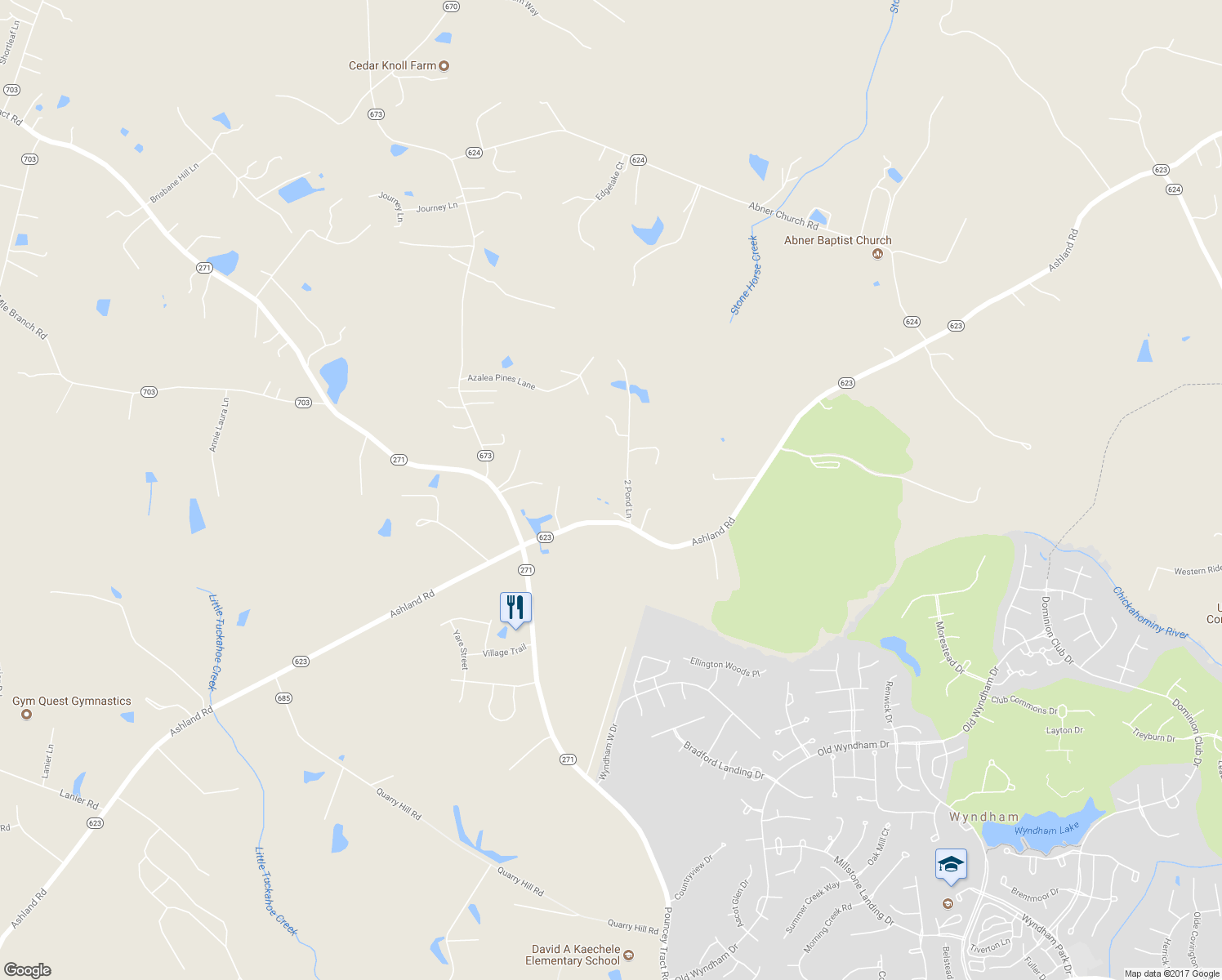 map of restaurants, bars, coffee shops, grocery stores, and more near 15380 Ashland Road in Glen Allen
