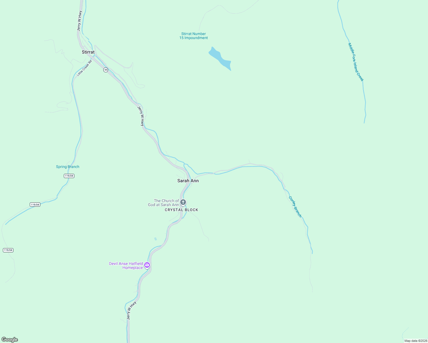 map of restaurants, bars, coffee shops, grocery stores, and more near 265 Crystal Block Road in Sarah Ann