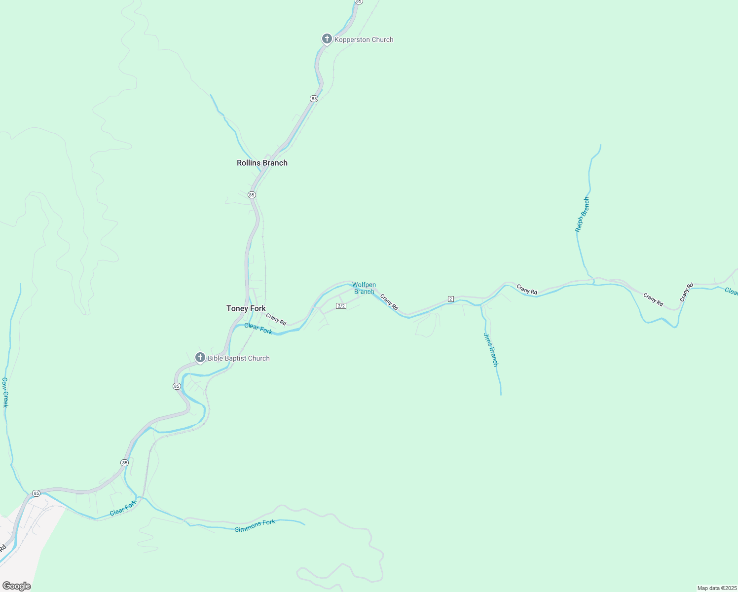 map of restaurants, bars, coffee shops, grocery stores, and more near Clear Fork Road in Oceana