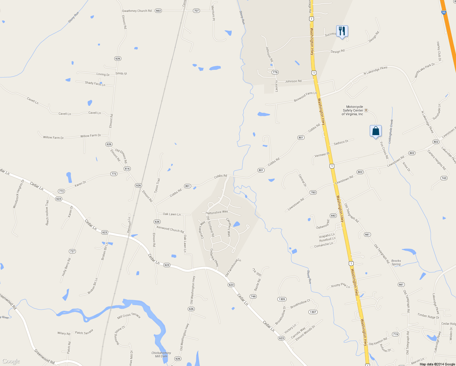 map of restaurants, bars, coffee shops, grocery stores, and more near 11378 Old Scotland Road in Glen Allen