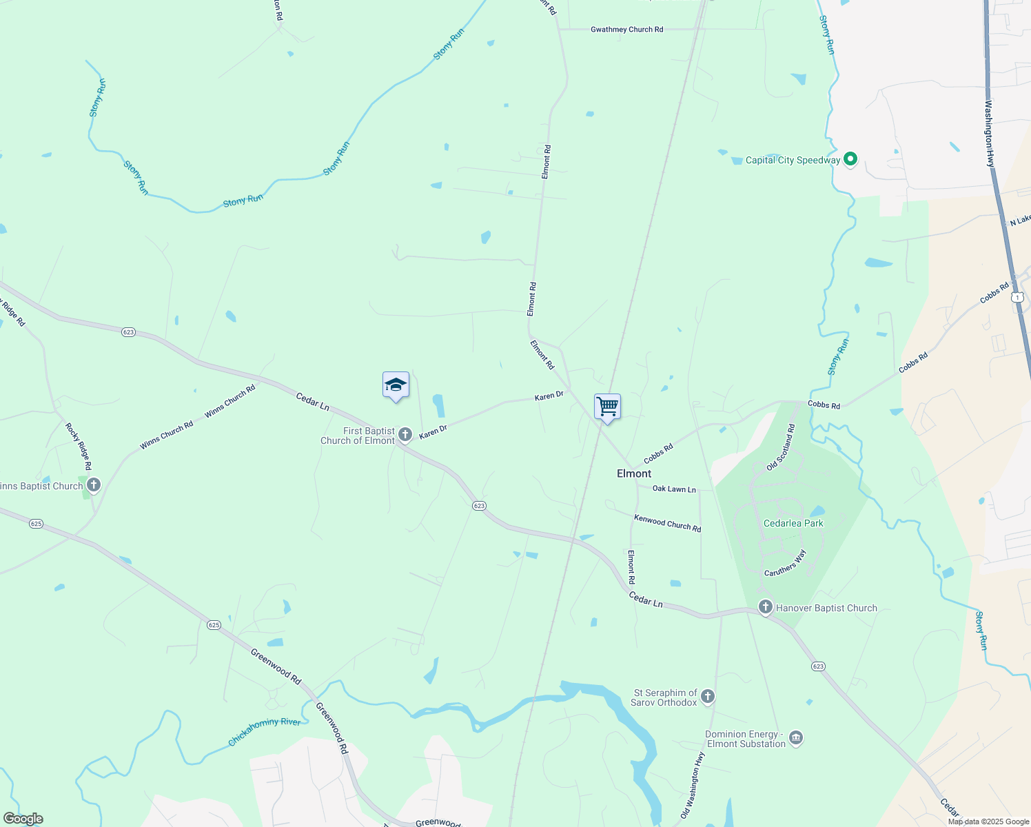 map of restaurants, bars, coffee shops, grocery stores, and more near 11399 Karen Drive in Ashland