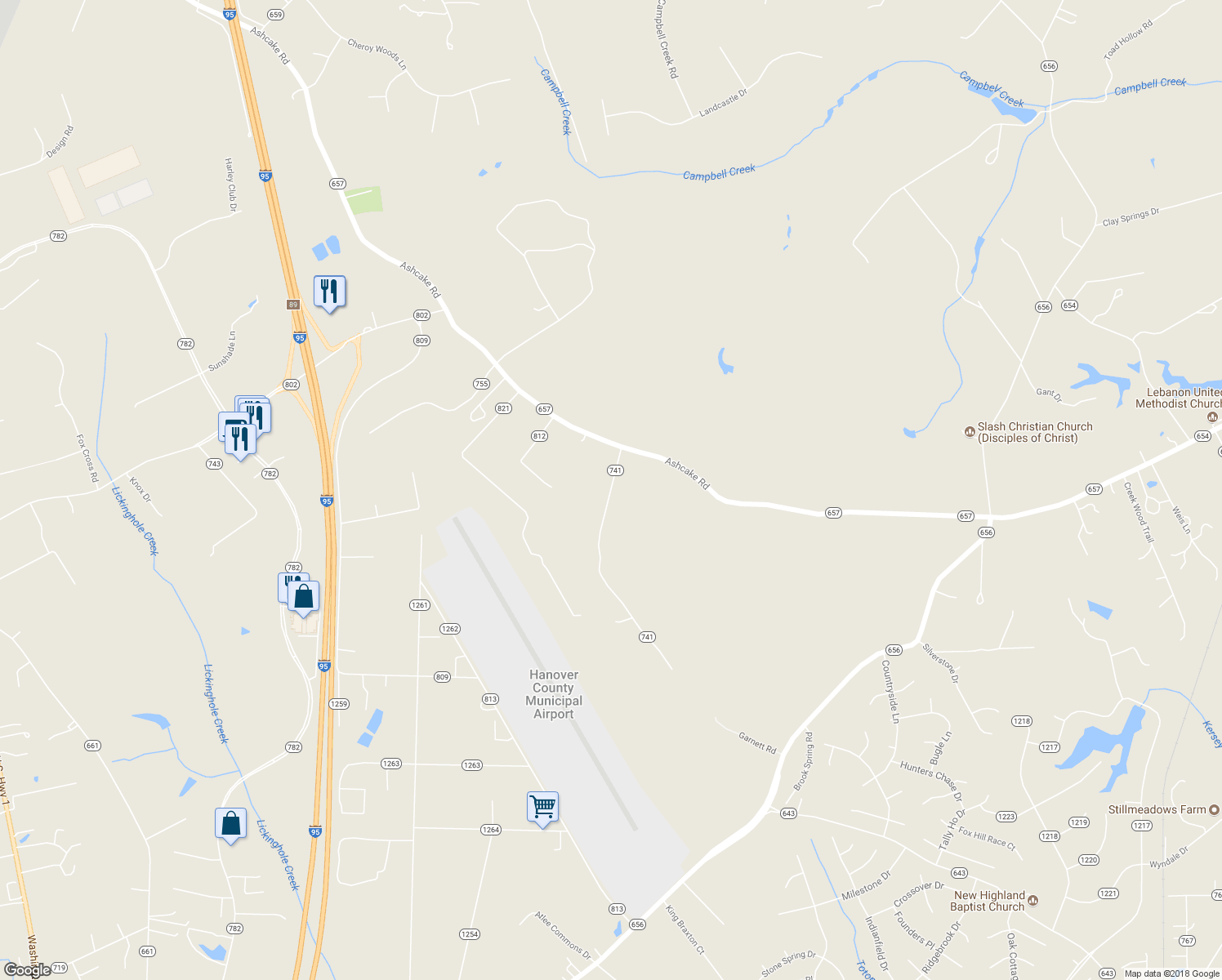 map of restaurants, bars, coffee shops, grocery stores, and more near 11332 Egypt Road in Ashland