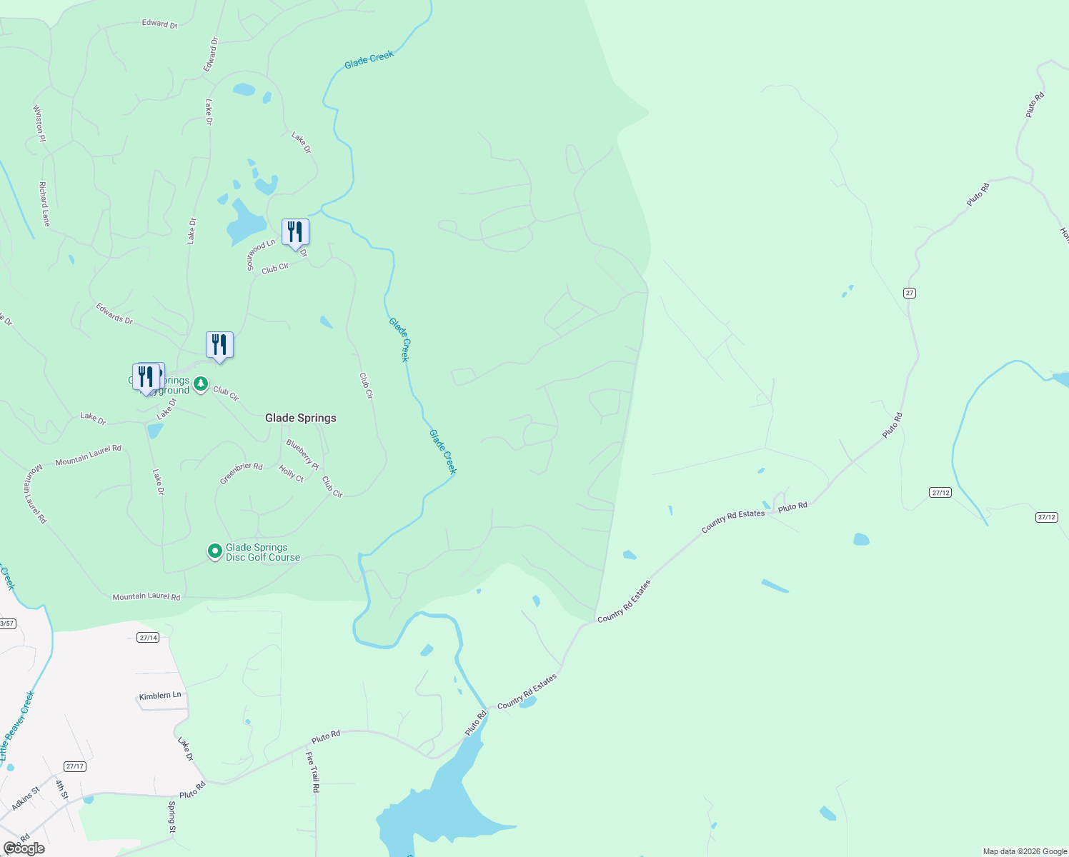 map of restaurants, bars, coffee shops, grocery stores, and more near Rothfield Circle in Shady Spring
