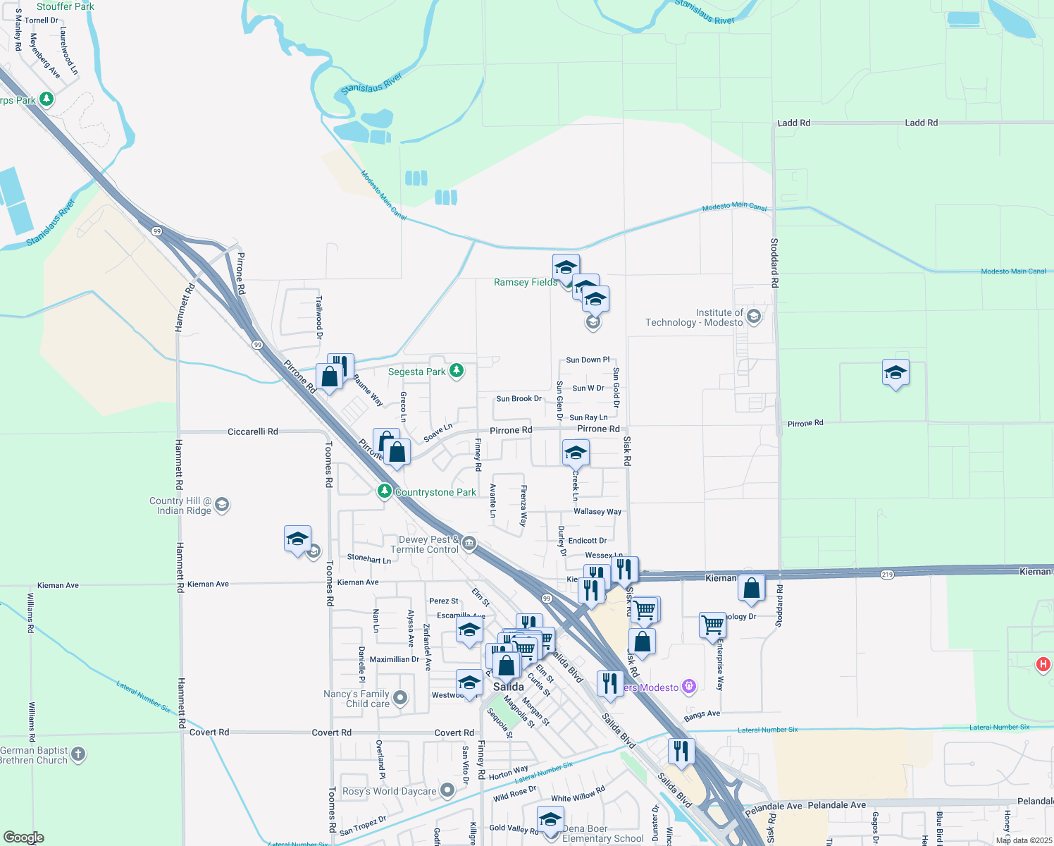 map of restaurants, bars, coffee shops, grocery stores, and more near 4816 Sun Valley Drive in Salida
