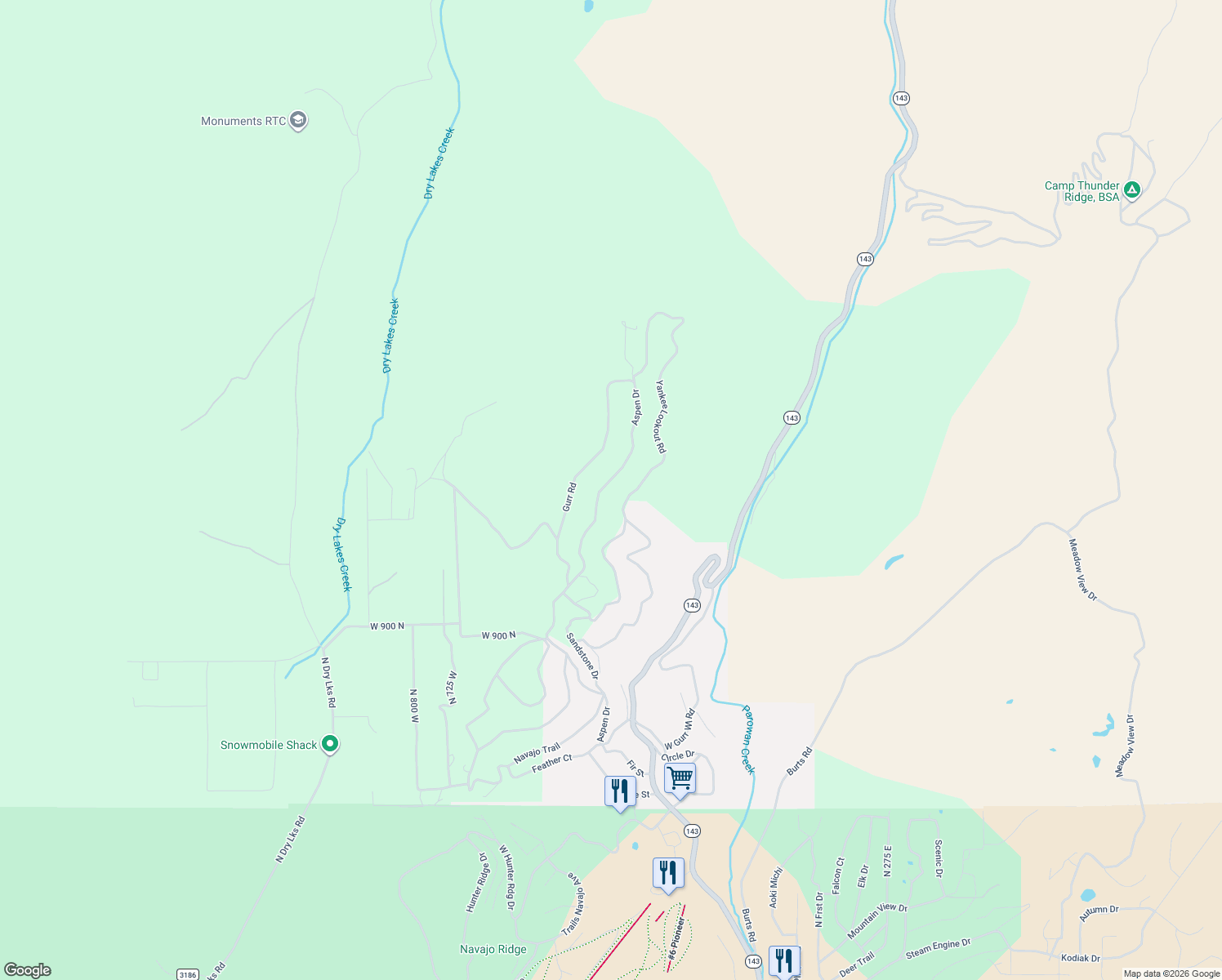 map of restaurants, bars, coffee shops, grocery stores, and more near 1204 Aspen Drive in Brian Head