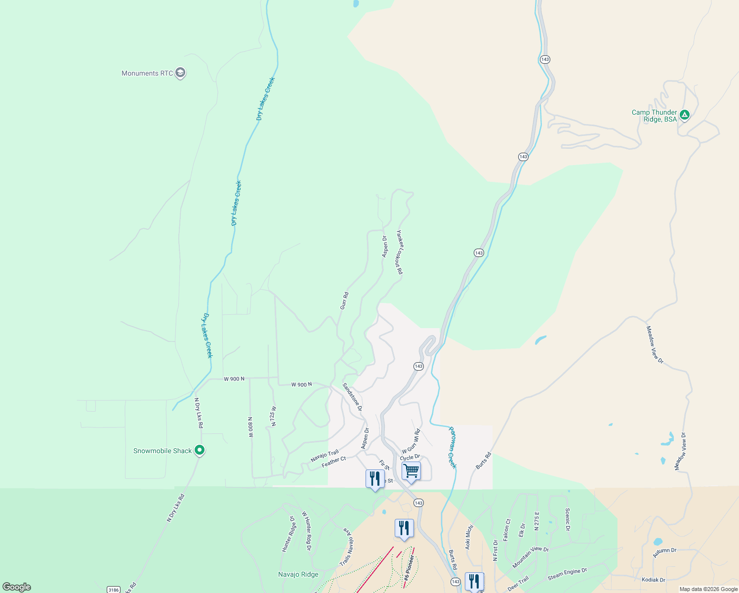 map of restaurants, bars, coffee shops, grocery stores, and more near 1204 Aspen Drive in Brian Head