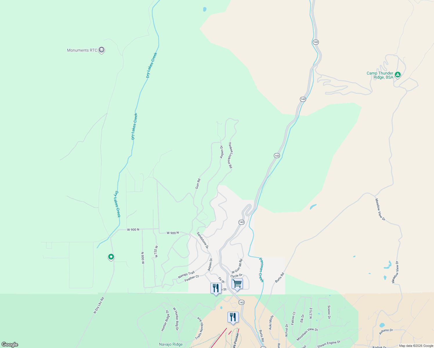 map of restaurants, bars, coffee shops, grocery stores, and more near 1261 Aspen Drive in Brian Head