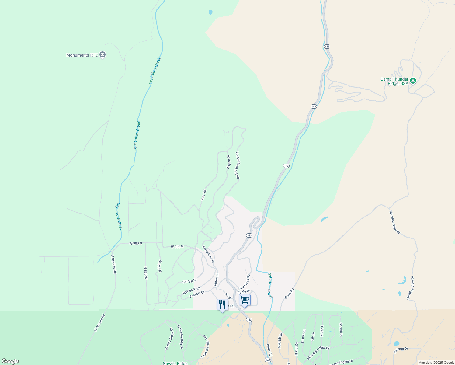 map of restaurants, bars, coffee shops, grocery stores, and more near 1272 North Aspen Drive in Brian Head