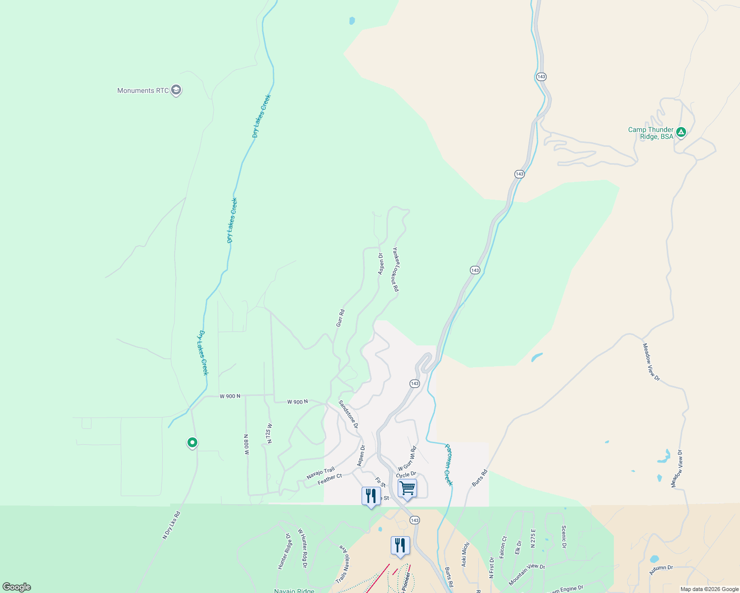 map of restaurants, bars, coffee shops, grocery stores, and more near 1261 Aspen Drive in Brian Head