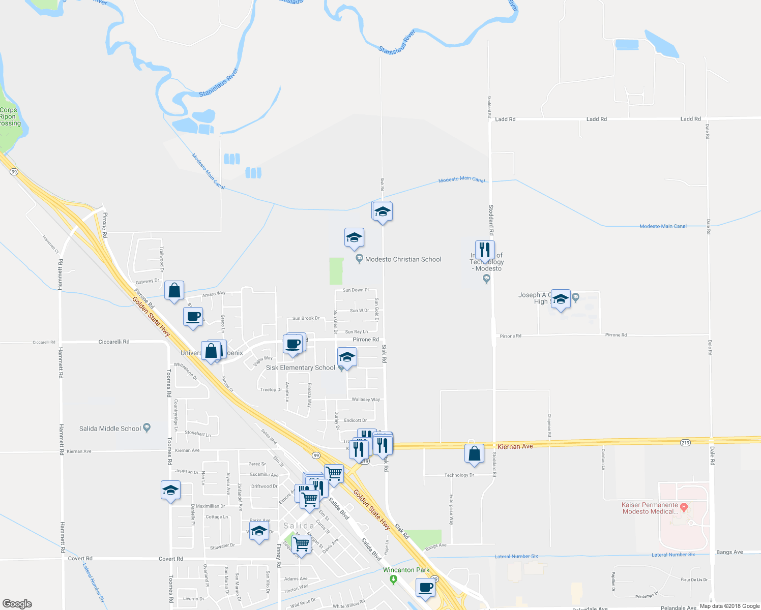 map of restaurants, bars, coffee shops, grocery stores, and more near 5604 Sun Gold Drive in Salida