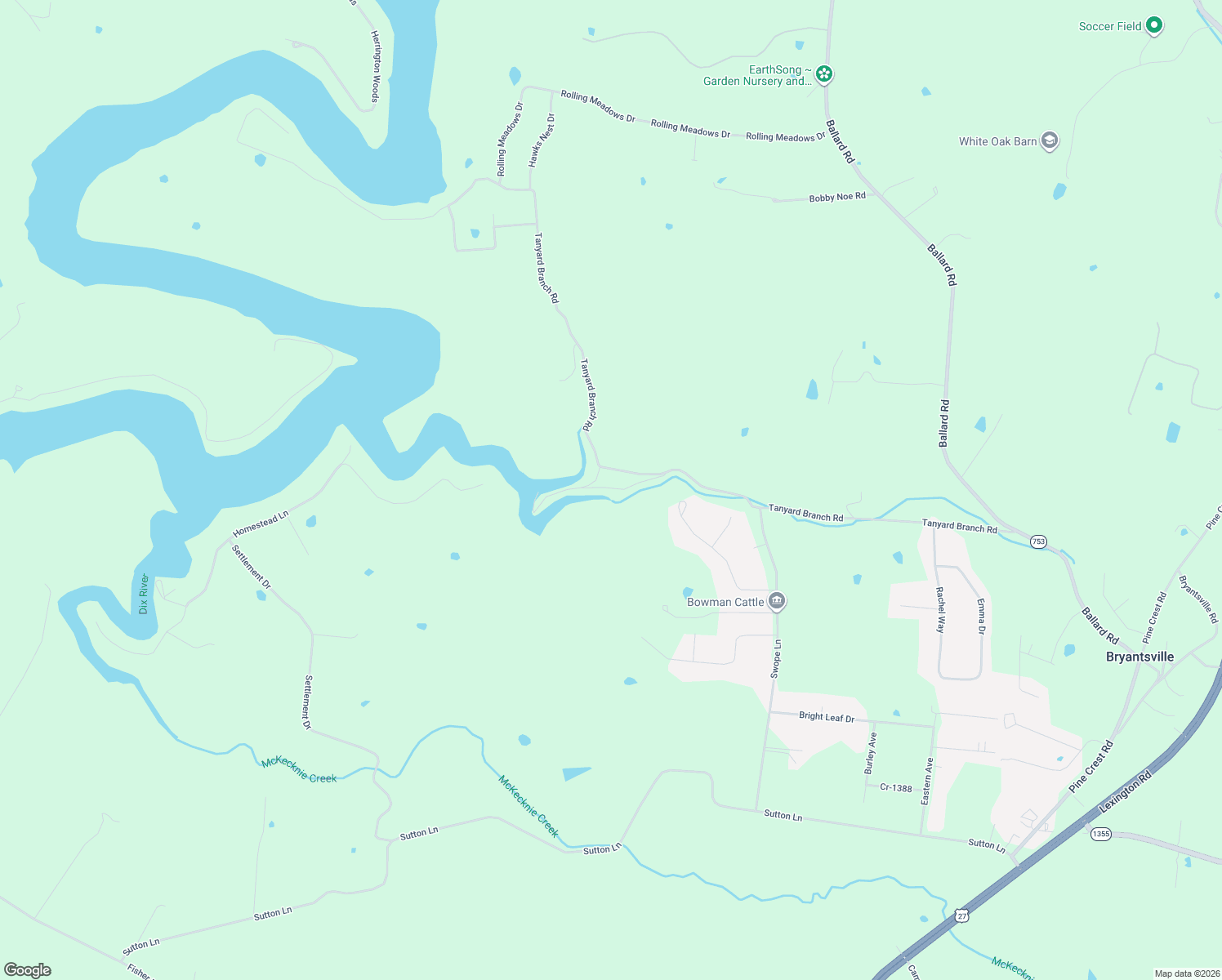map of restaurants, bars, coffee shops, grocery stores, and more near 1065 Tanyard Branch Road in Lancaster